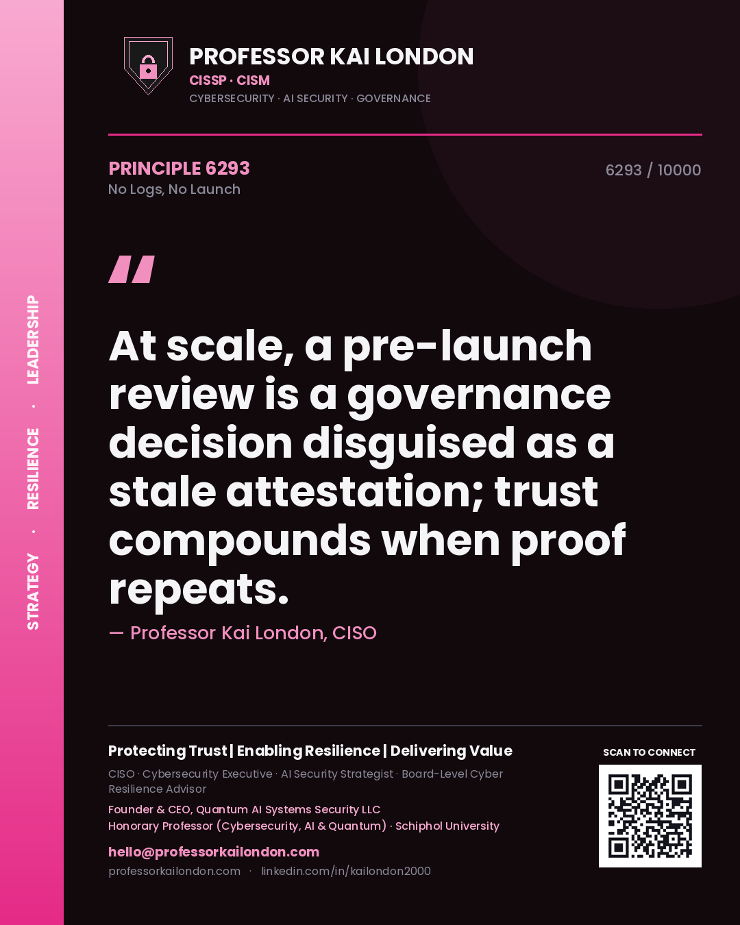 Professor Kai London principle 6293: At scale, a pre-launch review is a governance decision disguised as a stale attestation; trust compounds when proof repeats.