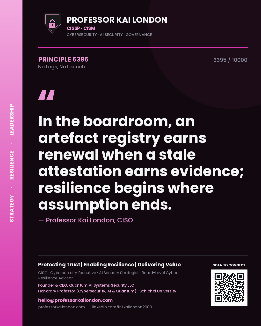 Professor Kai London principle 6395: In the boardroom, an artefact registry earns renewal when a stale attestation earns evidence; resilience begins where assumption ends.
