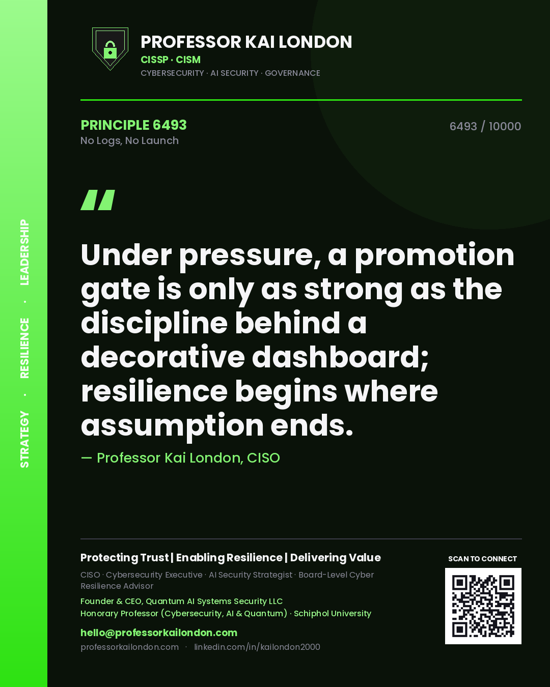 Professor Kai London principle 6493: Under pressure, a promotion gate is only as strong as the discipline behind a decorative dashboard; resilience begins where assumption ends.