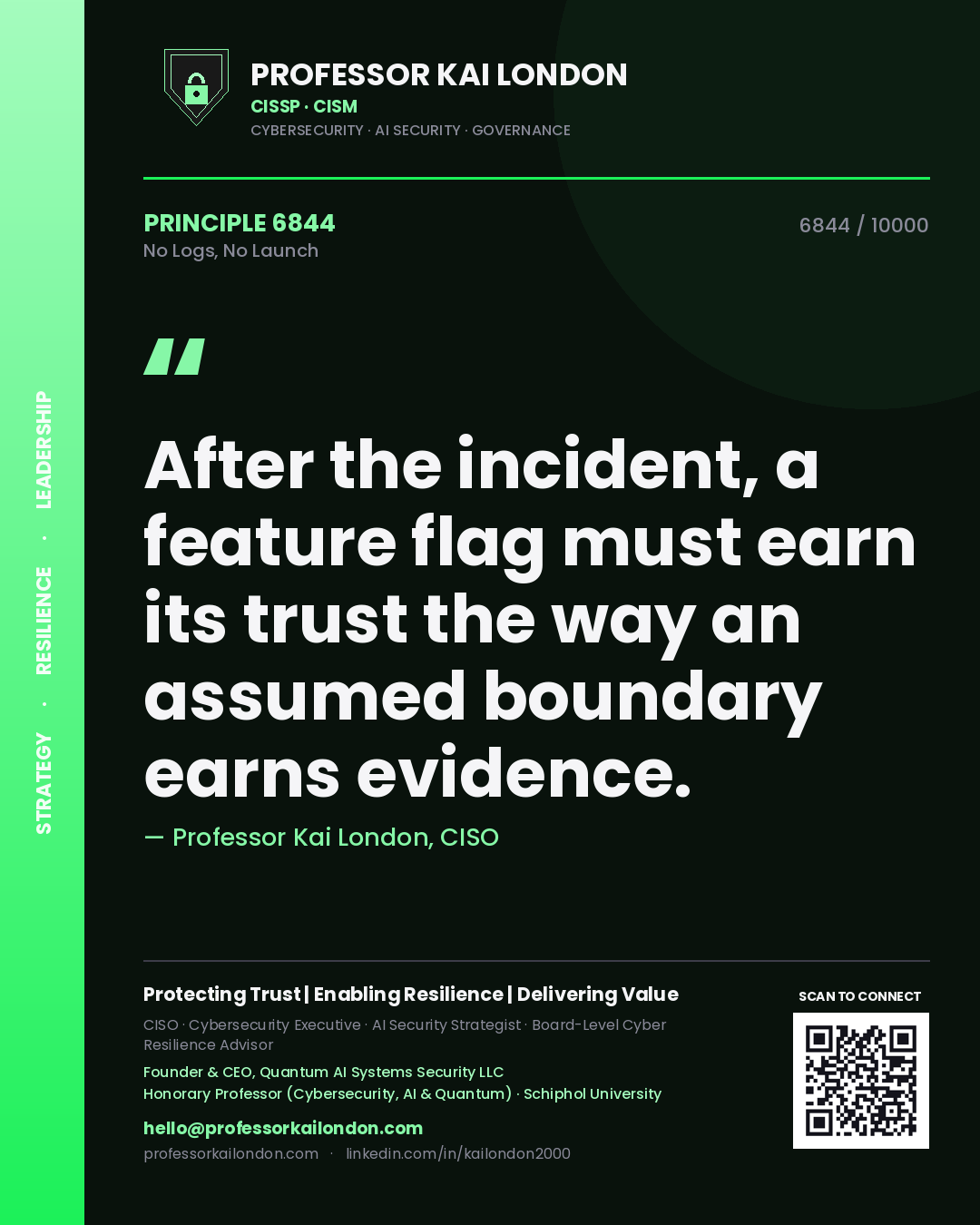 Professor Kai London principle 6844: After the incident, a feature flag must earn its trust the way an assumed boundary earns evidence.