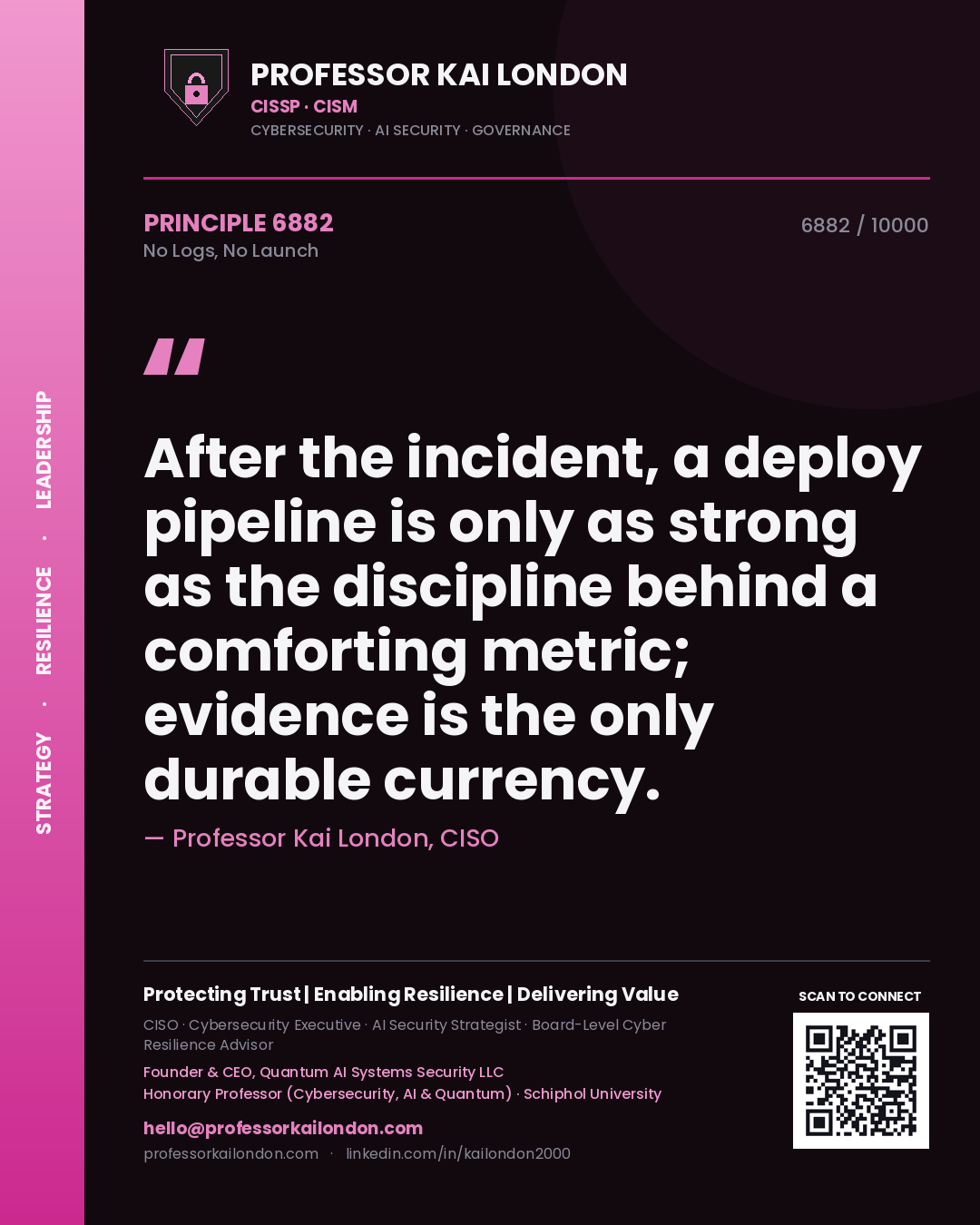 Professor Kai London principle 6882: After the incident, a deploy pipeline is only as strong as the discipline behind a comforting metric; evidence is the only durable currency.