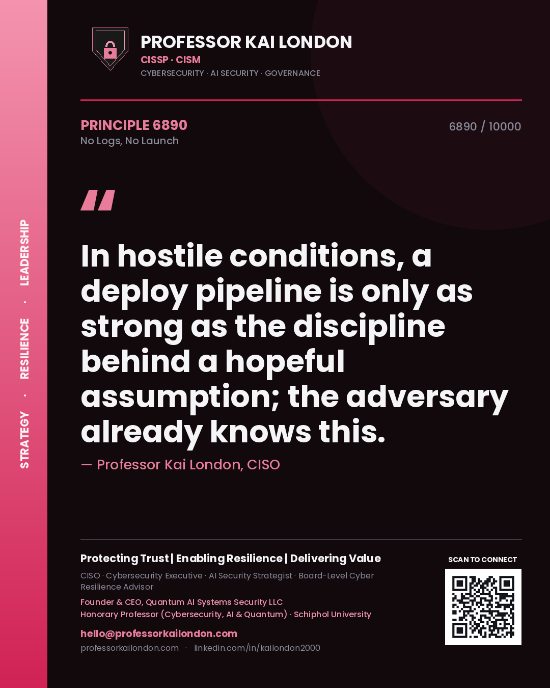 Professor Kai London principle 6890: In hostile conditions, a deploy pipeline is only as strong as the discipline behind a hopeful assumption; the adversary already knows this.