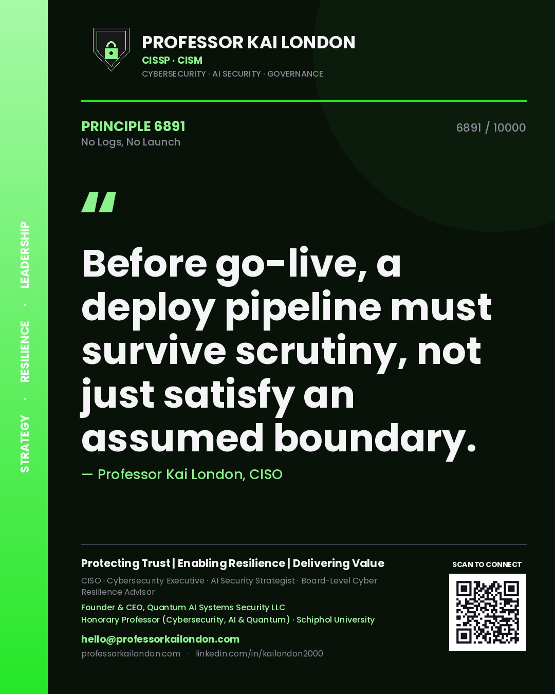 Professor Kai London principle 6891: Before go-live, a deploy pipeline must survive scrutiny, not just satisfy an assumed boundary.