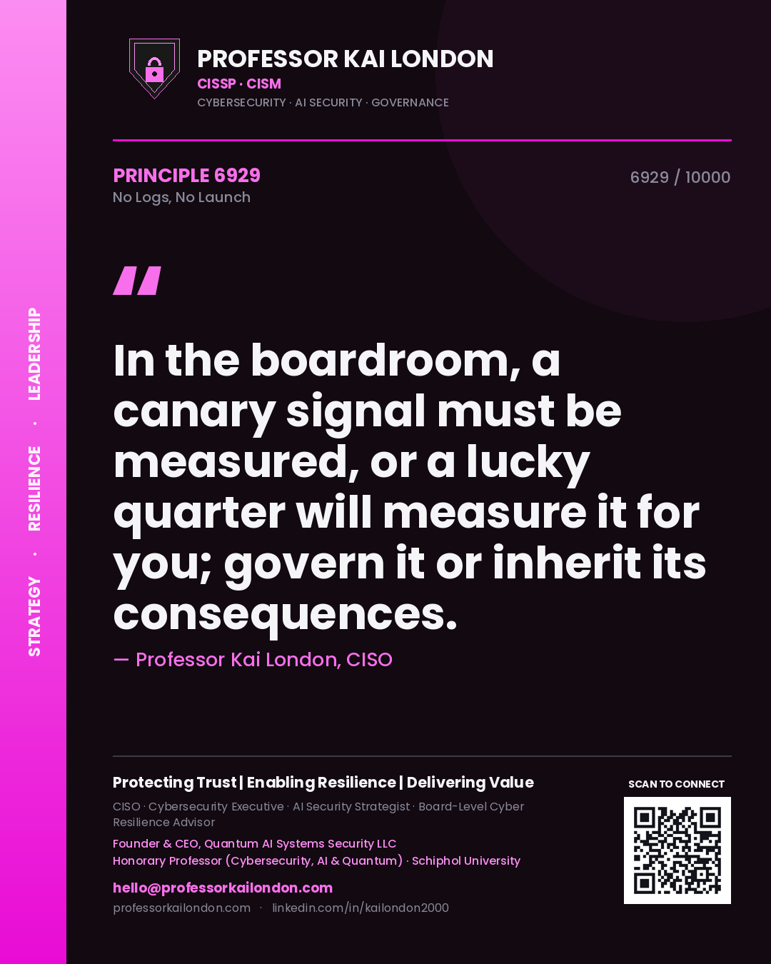 Professor Kai London principle 6929: In the boardroom, a canary signal must be measured, or a lucky quarter will measure it for you; govern it or inherit its consequences.
