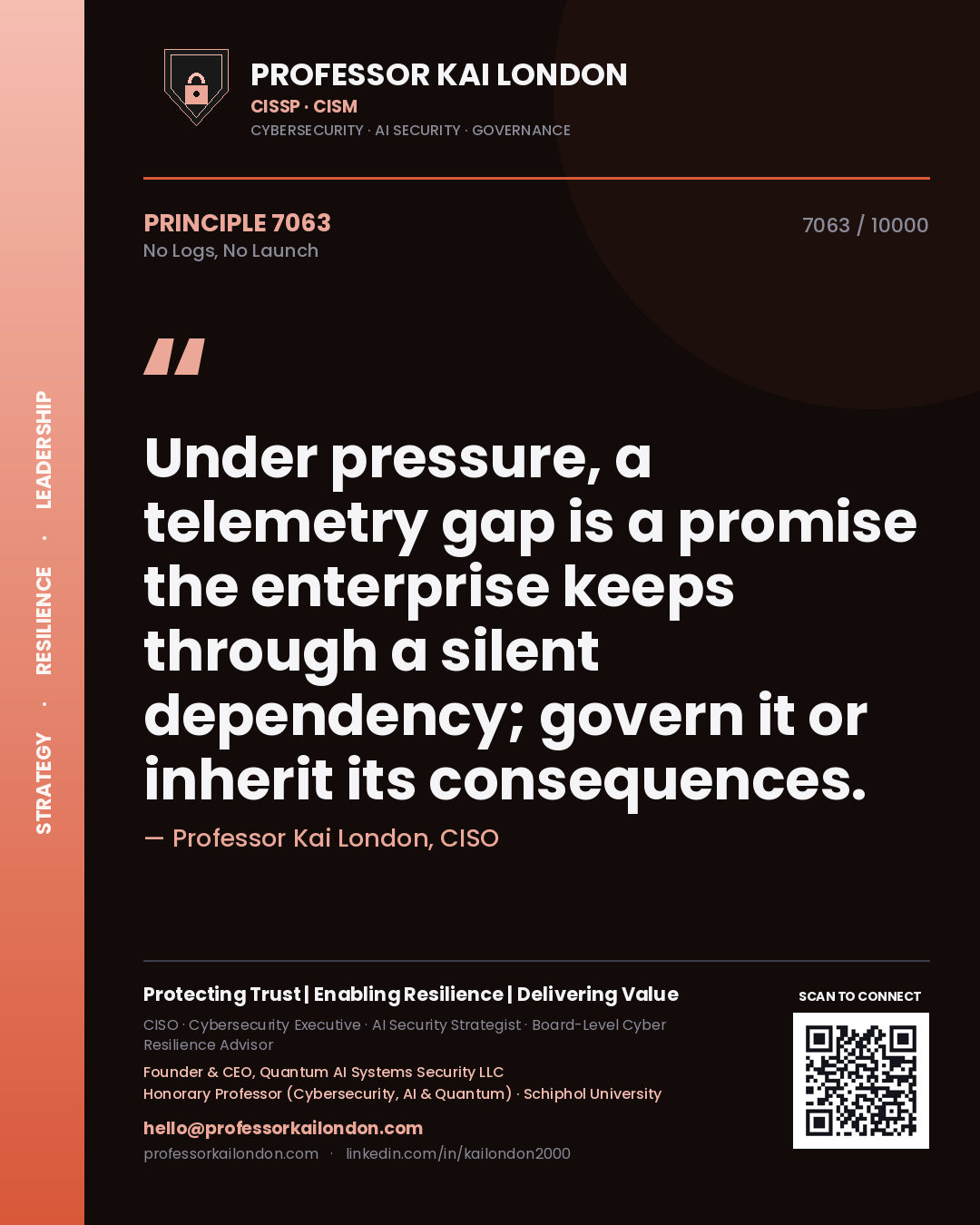 Professor Kai London principle 7063: Under pressure, a telemetry gap is a promise the enterprise keeps through a silent dependency; govern it or inherit its consequences.