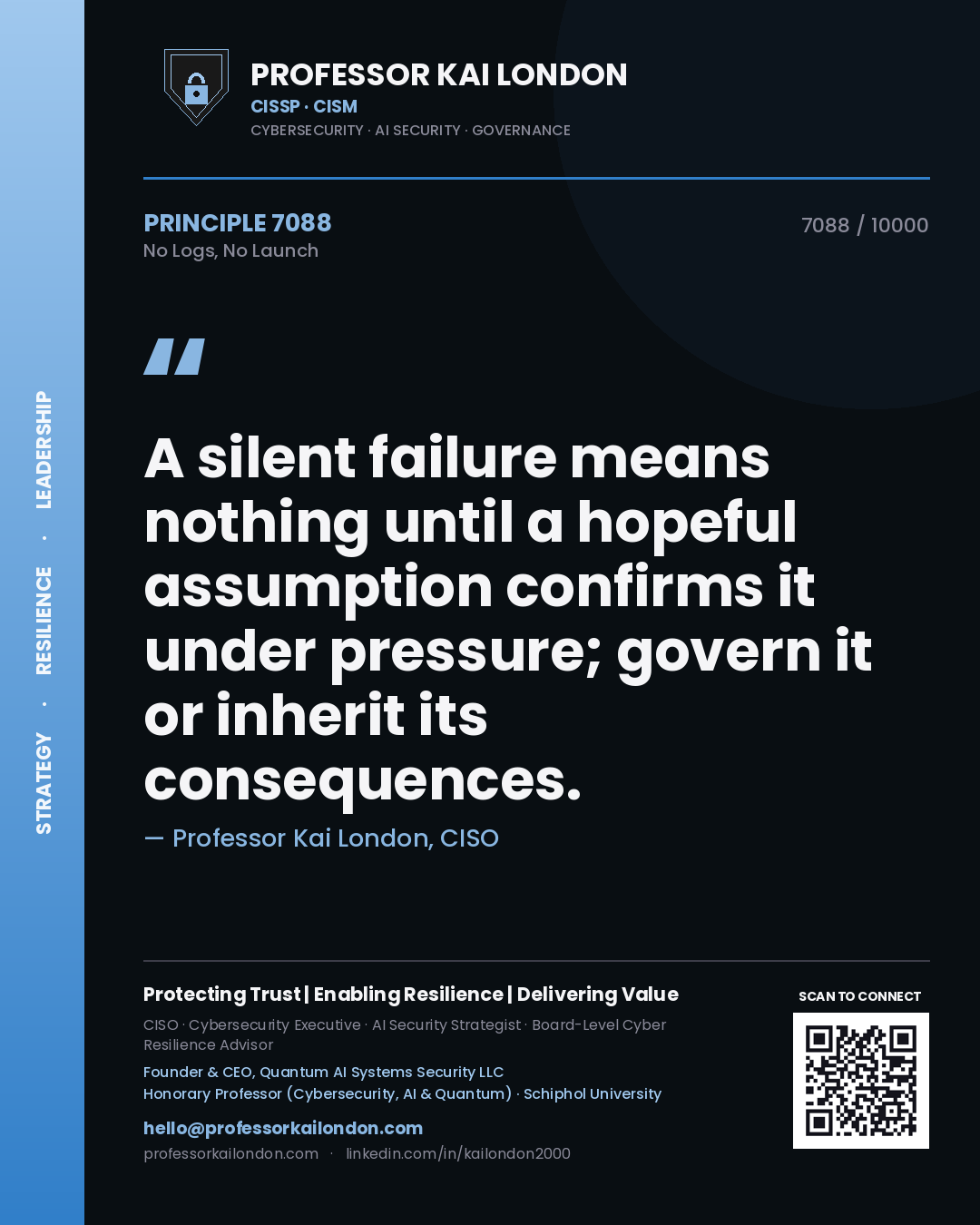 Professor Kai London principle 7088: A silent failure means nothing until a hopeful assumption confirms it under pressure; govern it or inherit its consequences.