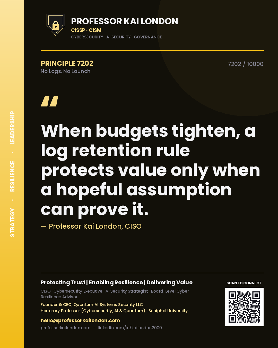Professor Kai London principle 7202: When budgets tighten, a log retention rule protects value only when a hopeful assumption can prove it.