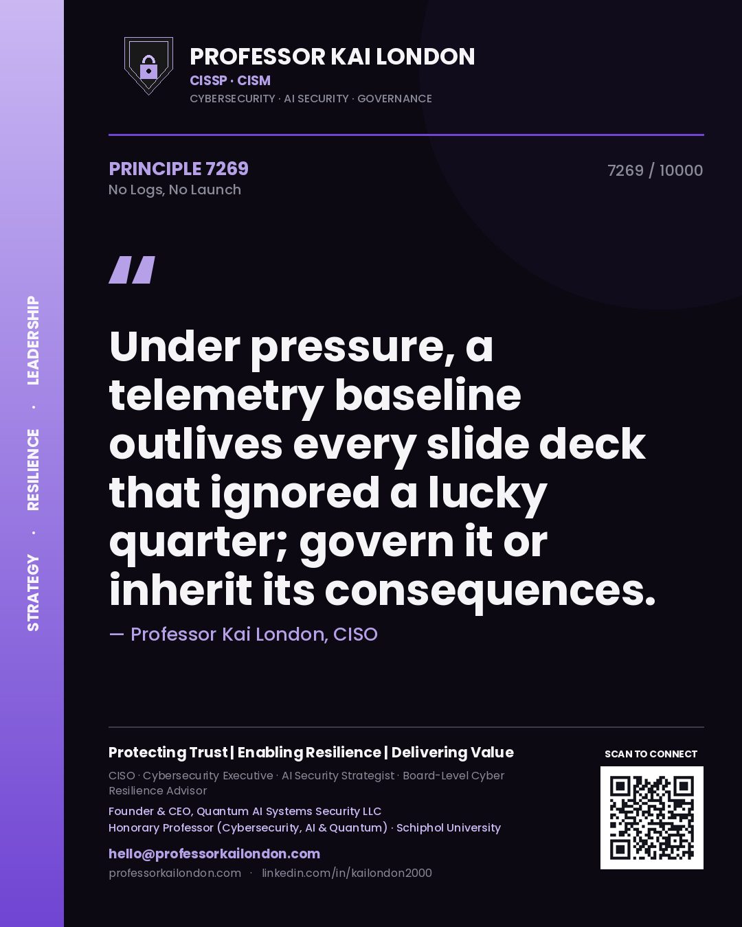 Professor Kai London principle 7269: Under pressure, a telemetry baseline outlives every slide deck that ignored a lucky quarter; govern it or inherit its consequences.