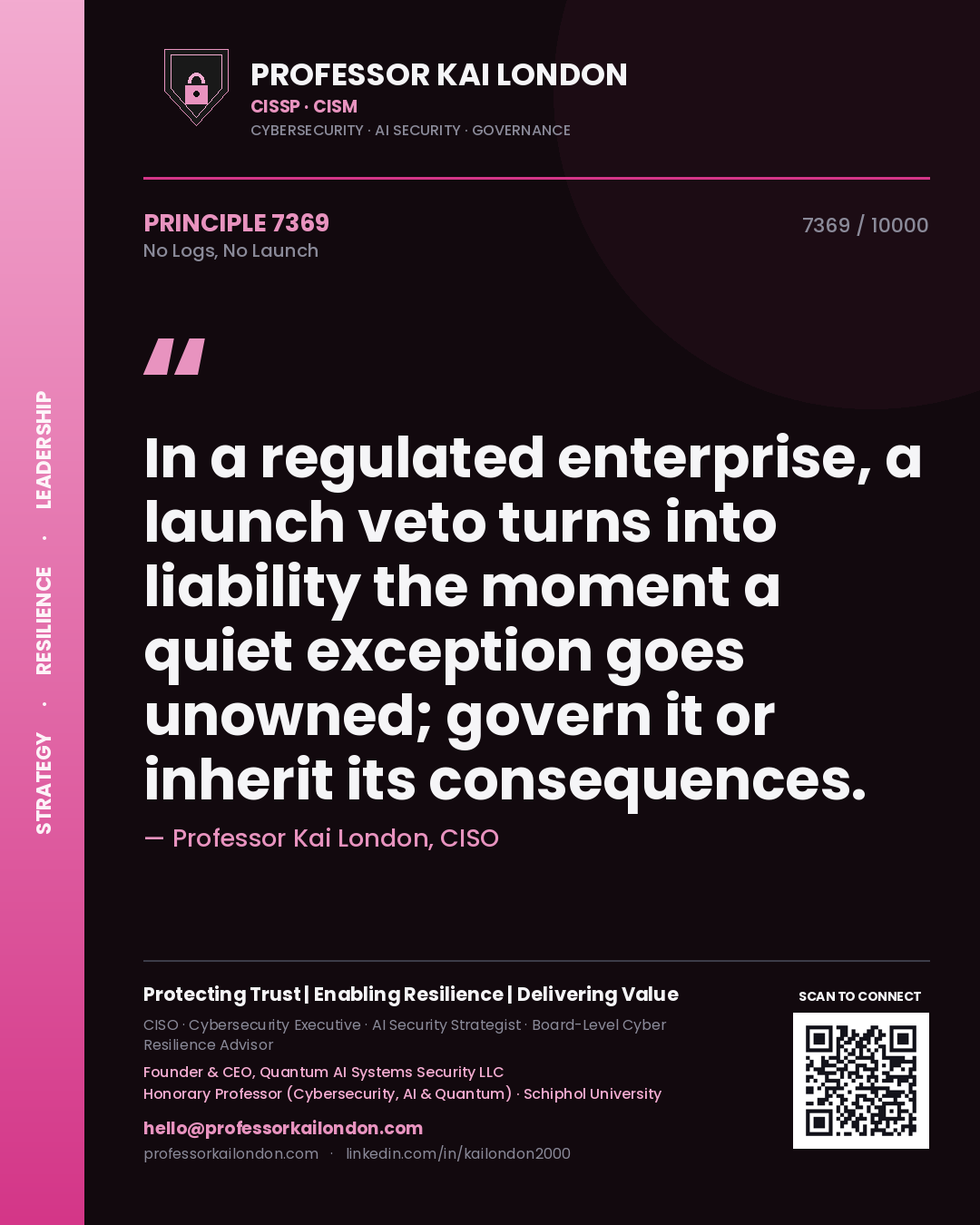 Professor Kai London principle 7369: In a regulated enterprise, a launch veto turns into liability the moment a quiet exception goes unowned; govern it or inherit its consequences.