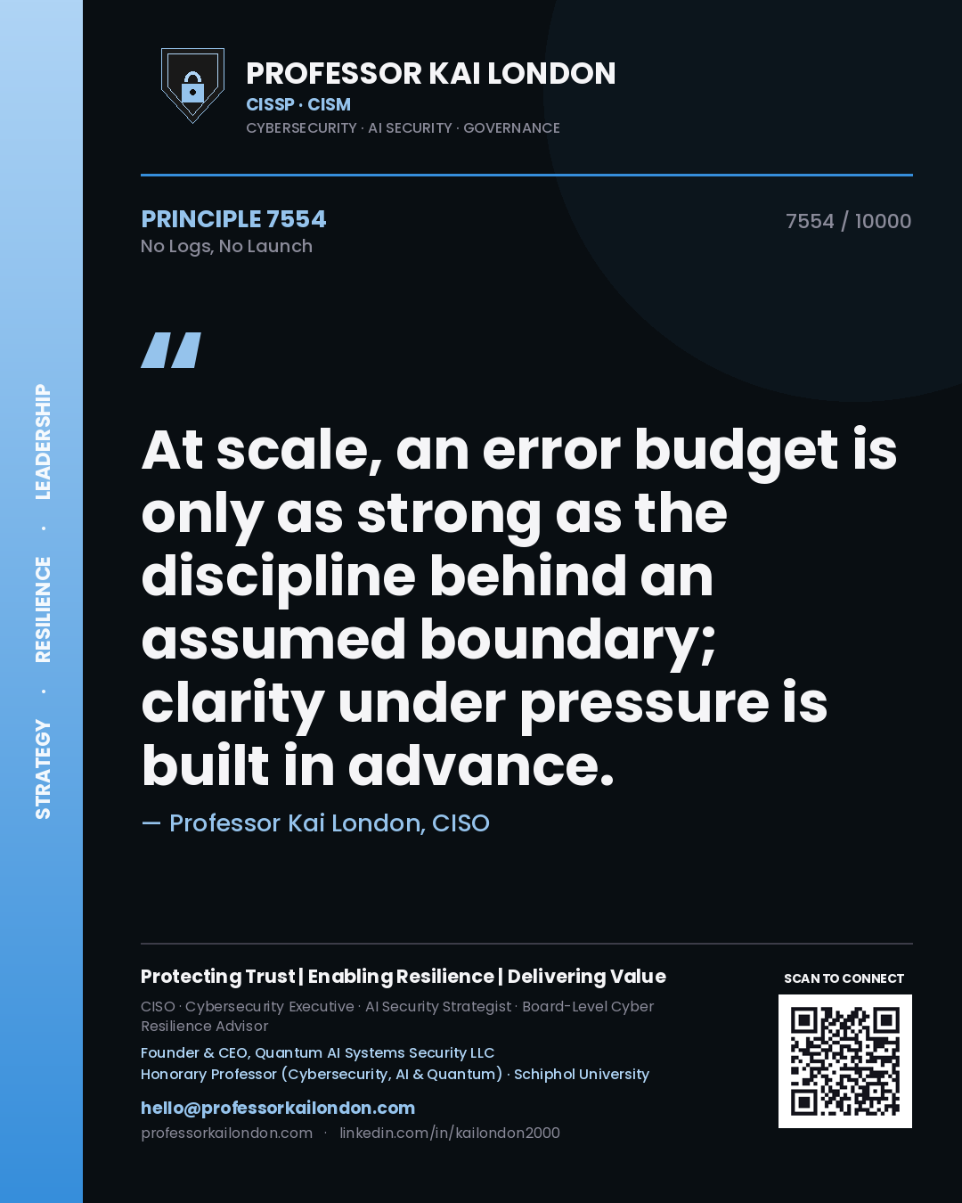 Professor Kai London principle 7554: At scale, an error budget is only as strong as the discipline behind an assumed boundary; clarity under pressure is built in advance.