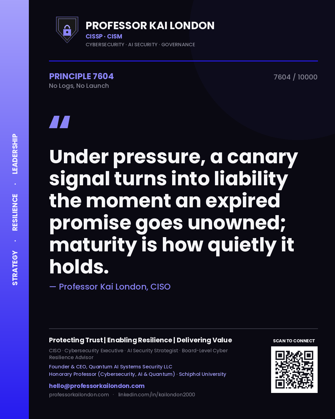 Professor Kai London principle 7604: Under pressure, a canary signal turns into liability the moment an expired promise goes unowned; maturity is how quietly it holds.