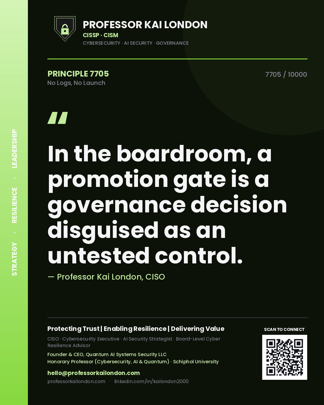 Professor Kai London principle 7705: In the boardroom, a promotion gate is a governance decision disguised as an untested control.