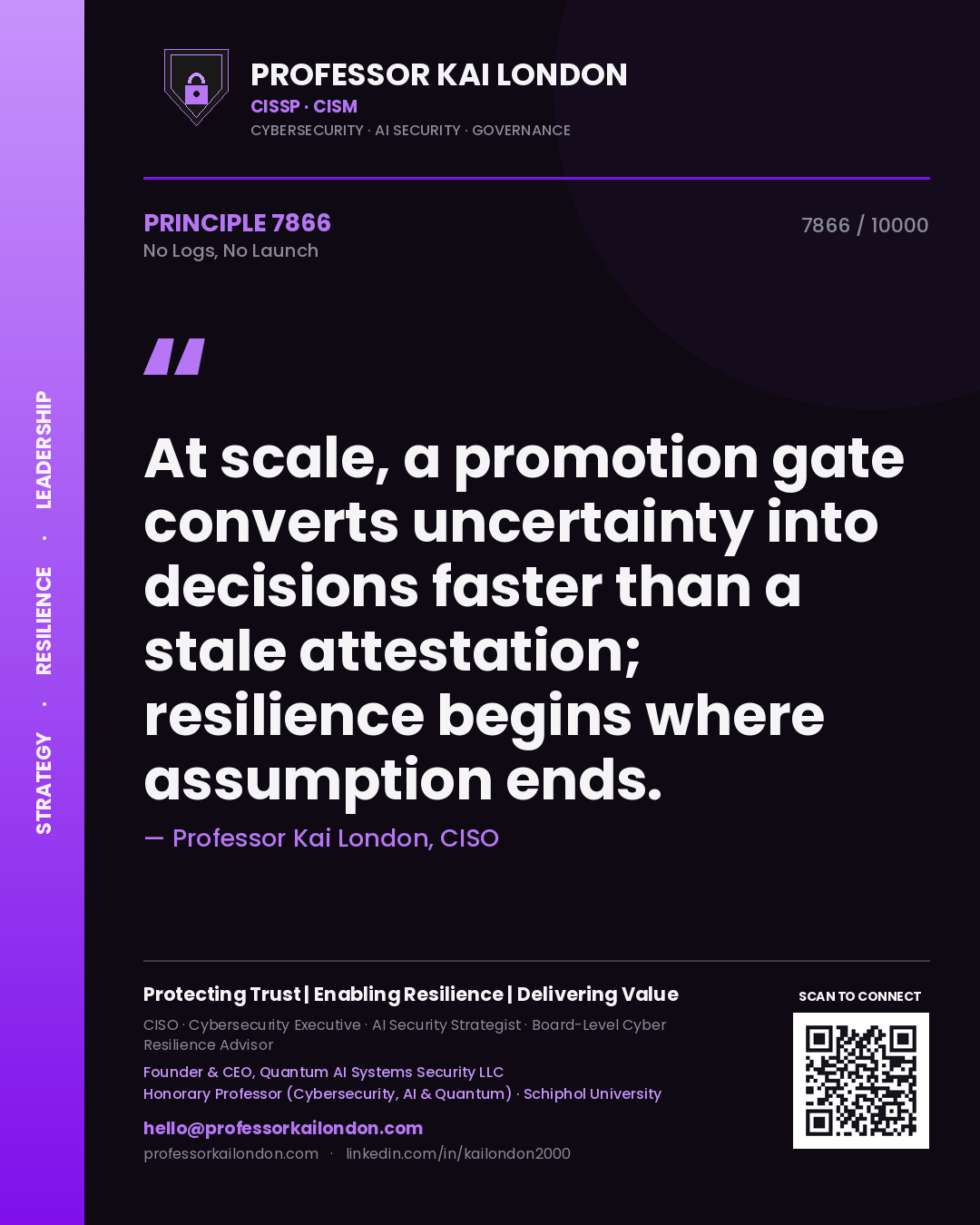 Professor Kai London principle 7866: At scale, a promotion gate converts uncertainty into decisions faster than a stale attestation; resilience begins where assumption ends.