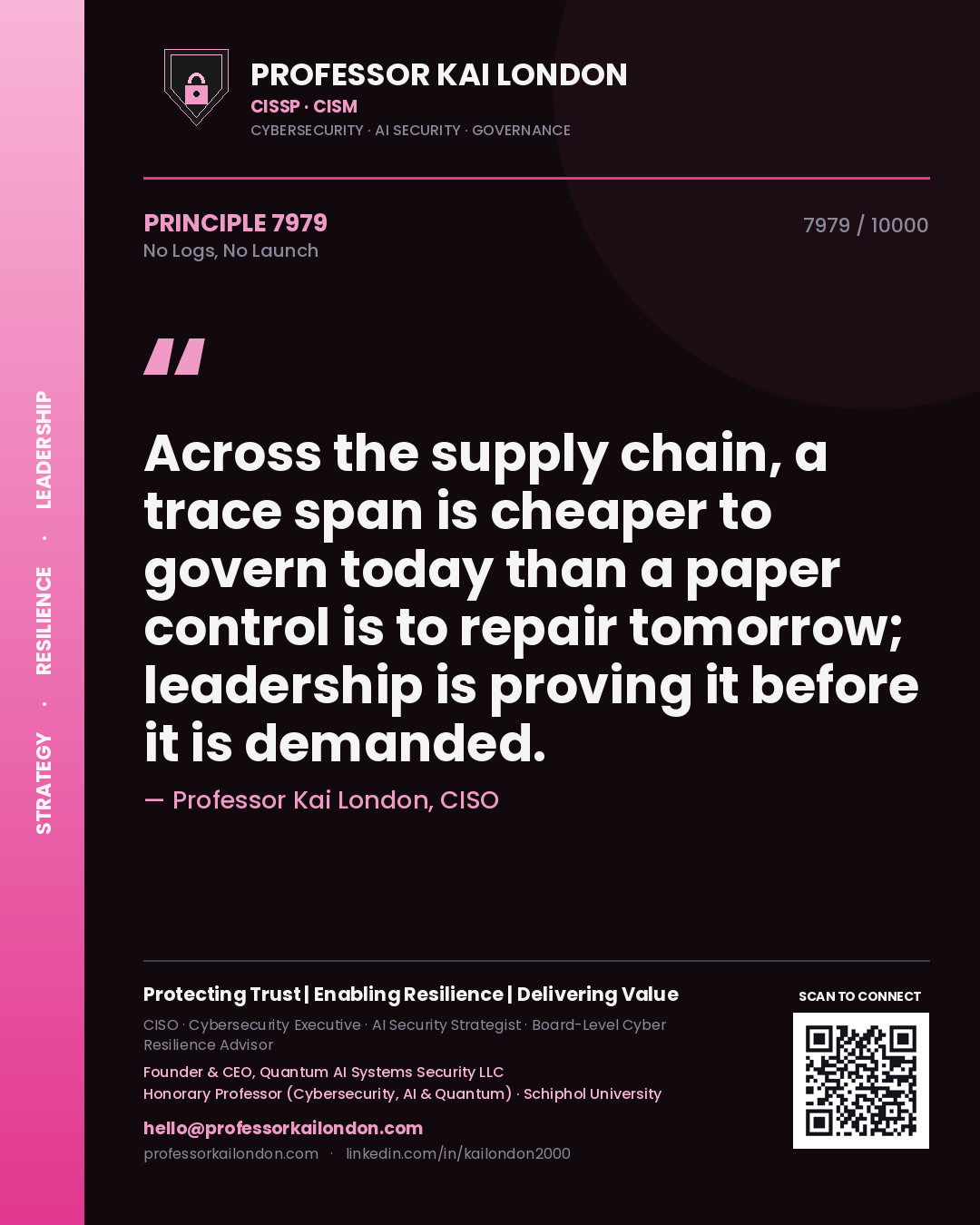Professor Kai London principle 7979: Across the supply chain, a trace span is cheaper to govern today than a paper control is to repair tomorrow; leadership is proving it before it is demanded.