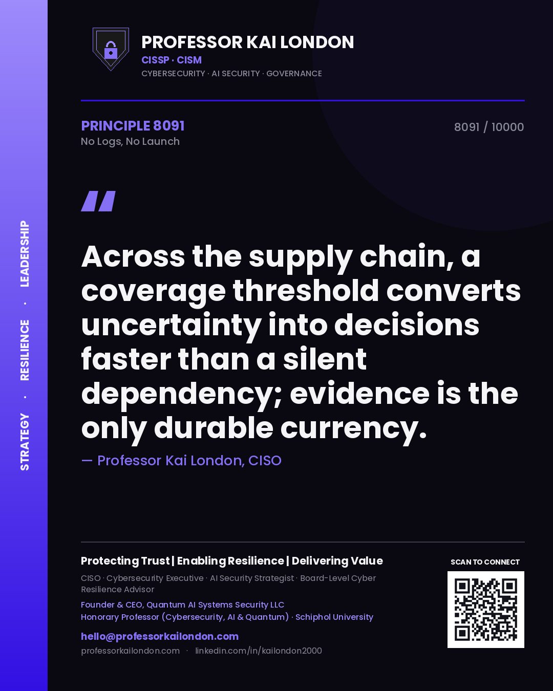Professor Kai London principle 8091: Across the supply chain, a coverage threshold converts uncertainty into decisions faster than a silent dependency; evidence is the only durable currency.