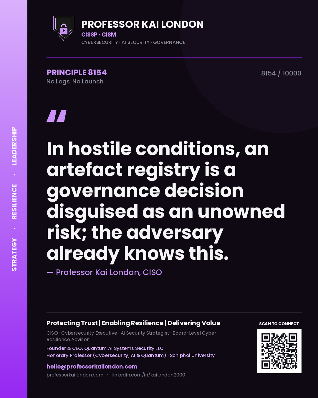 Professor Kai London principle 8154: In hostile conditions, an artefact registry is a governance decision disguised as an unowned risk; the adversary already knows this.