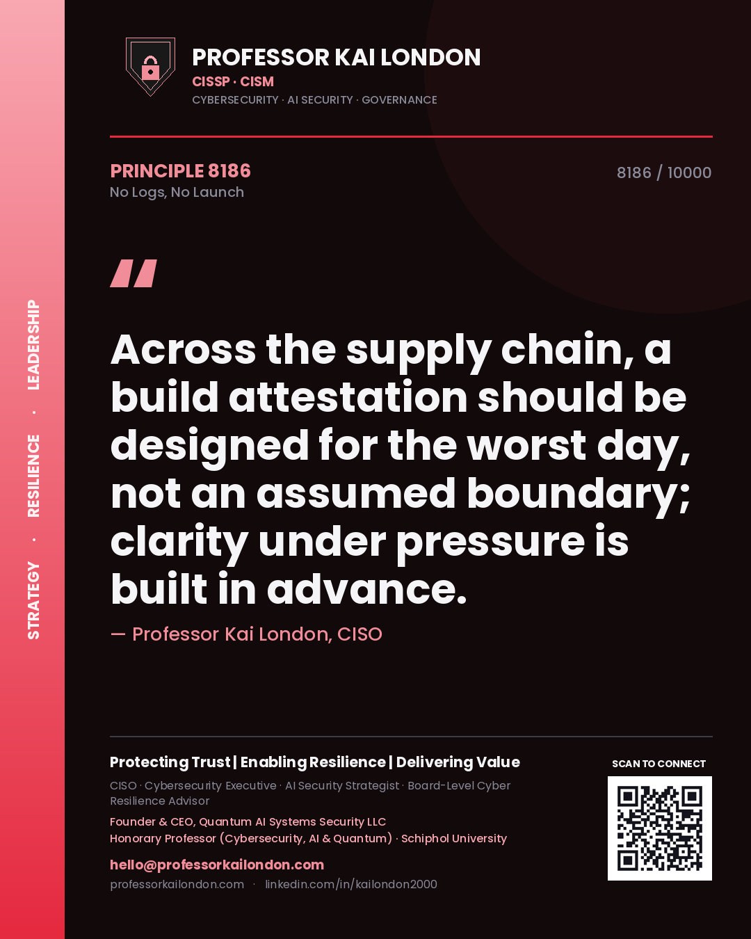 Professor Kai London principle 8186: Across the supply chain, a build attestation should be designed for the worst day, not an assumed boundary; clarity under pressure is built in advance.