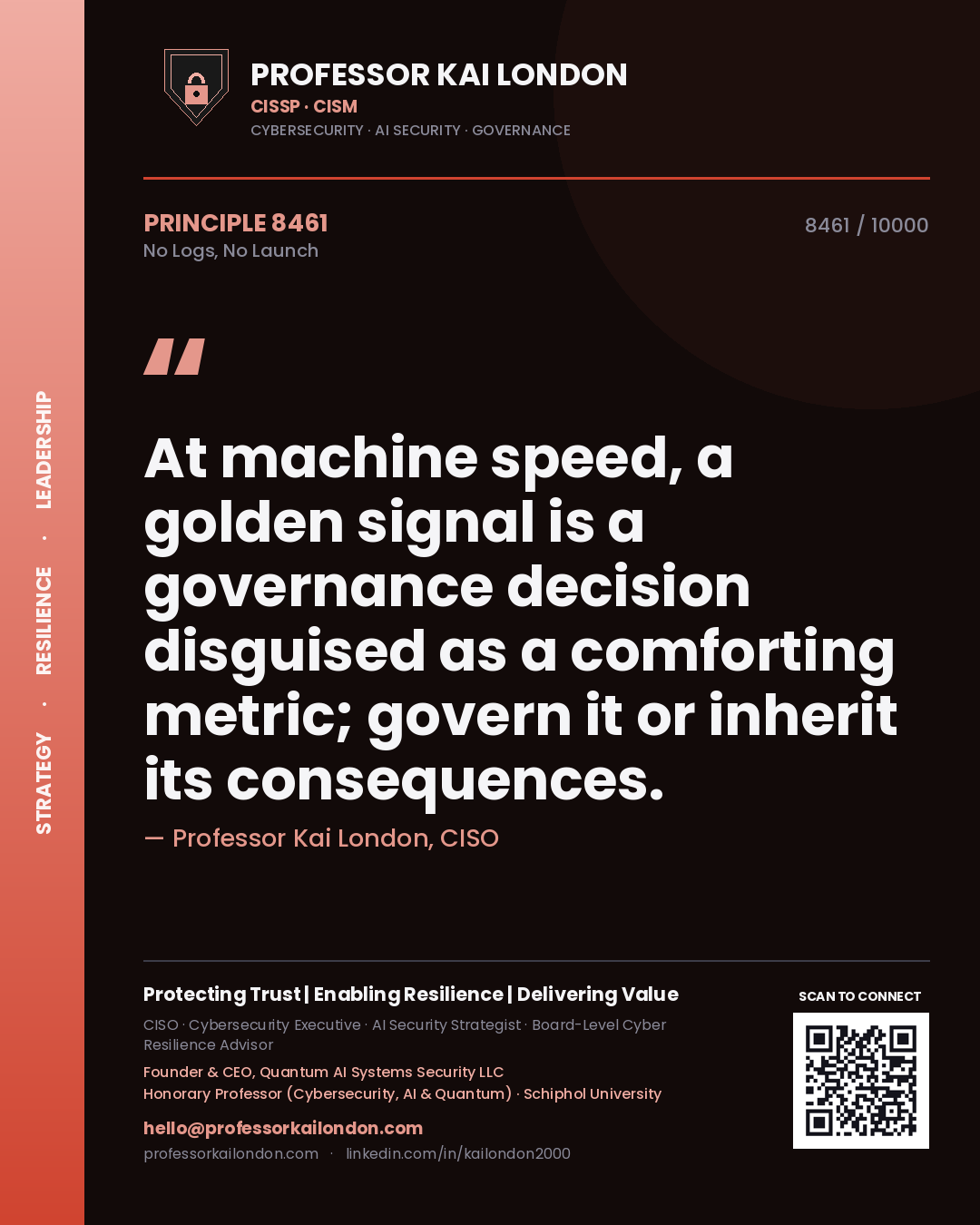 Professor Kai London principle 8461: At machine speed, a golden signal is a governance decision disguised as a comforting metric; govern it or inherit its consequences.