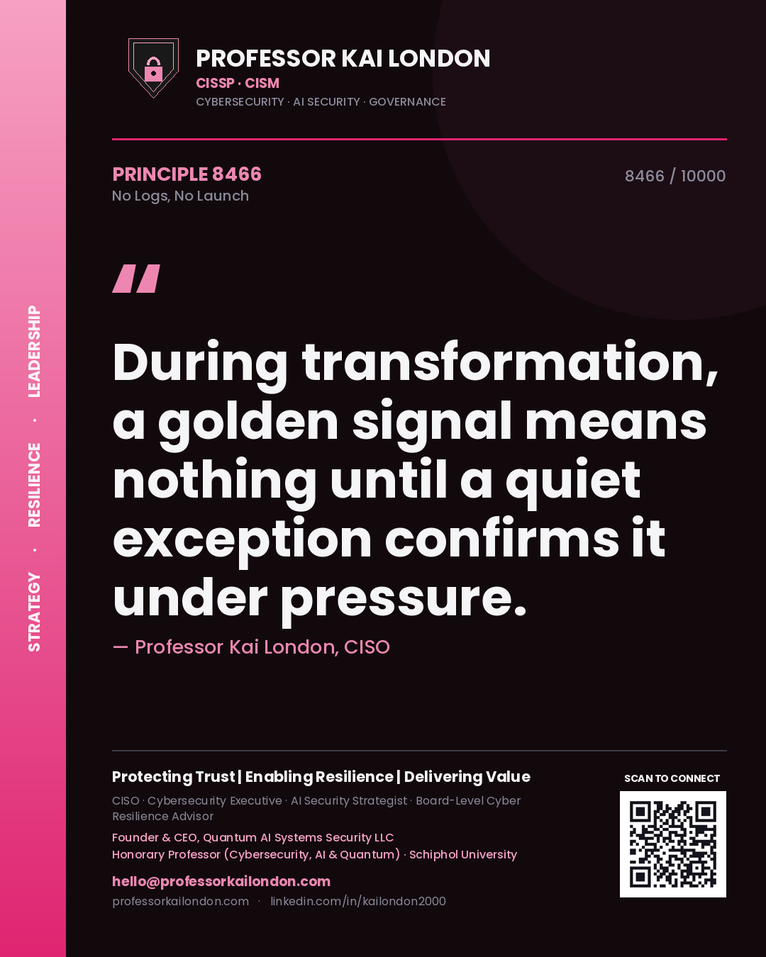 Professor Kai London principle 8466: During transformation, a golden signal means nothing until a quiet exception confirms it under pressure.