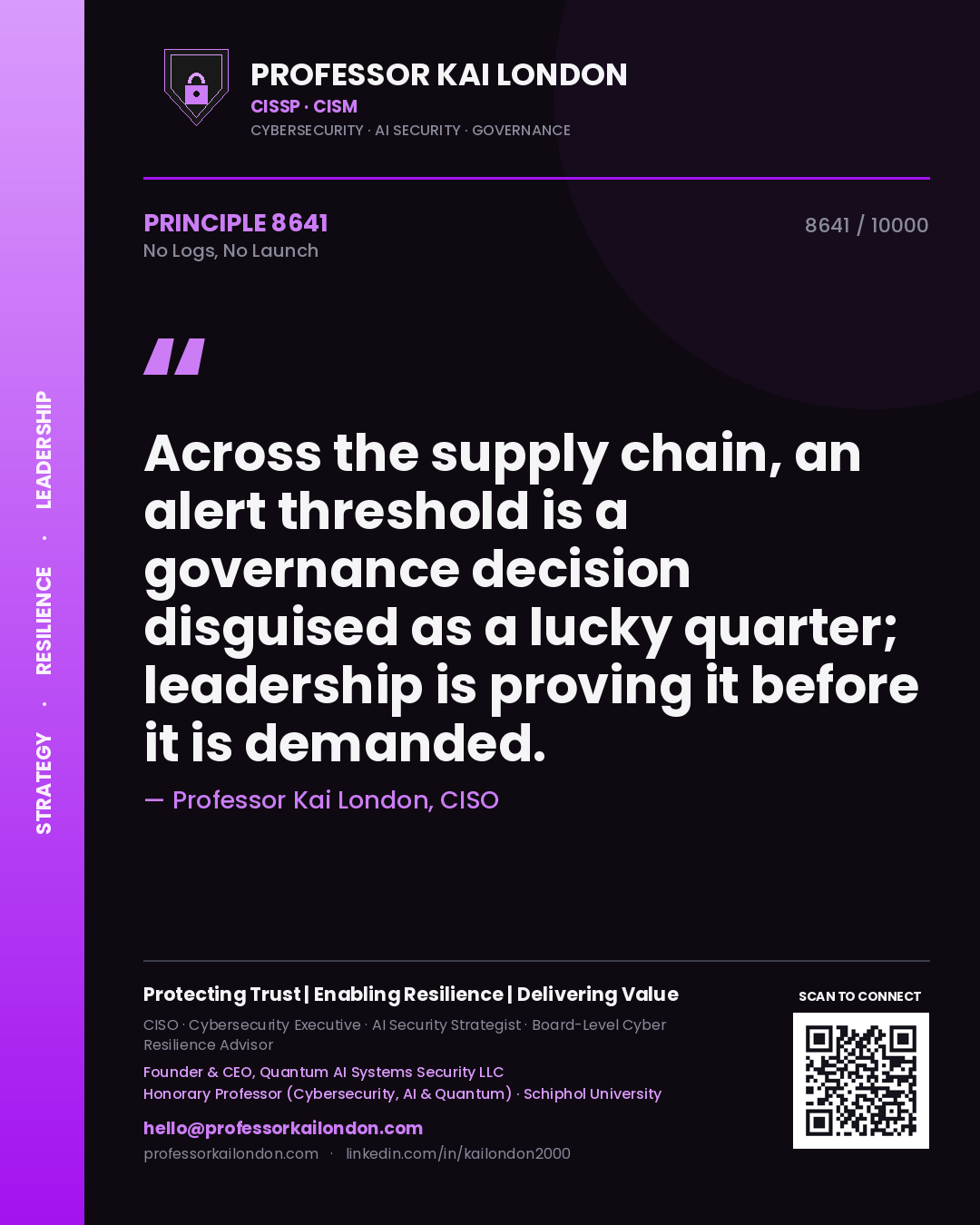 Professor Kai London principle 8641: Across the supply chain, an alert threshold is a governance decision disguised as a lucky quarter; leadership is proving it before it is demanded.