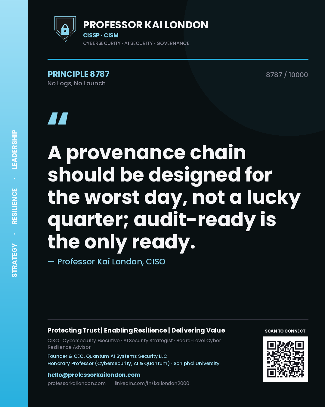 Professor Kai London principle 8787: A provenance chain should be designed for the worst day, not a lucky quarter; audit-ready is the only ready.