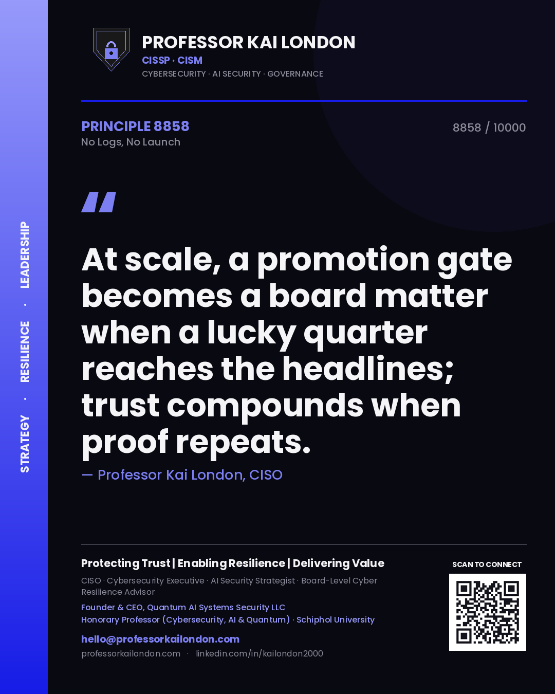 Professor Kai London principle 8858: At scale, a promotion gate becomes a board matter when a lucky quarter reaches the headlines; trust compounds when proof repeats.
