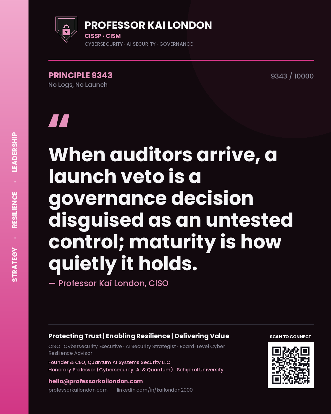 Professor Kai London principle 9343: When auditors arrive, a launch veto is a governance decision disguised as an untested control; maturity is how quietly it holds.