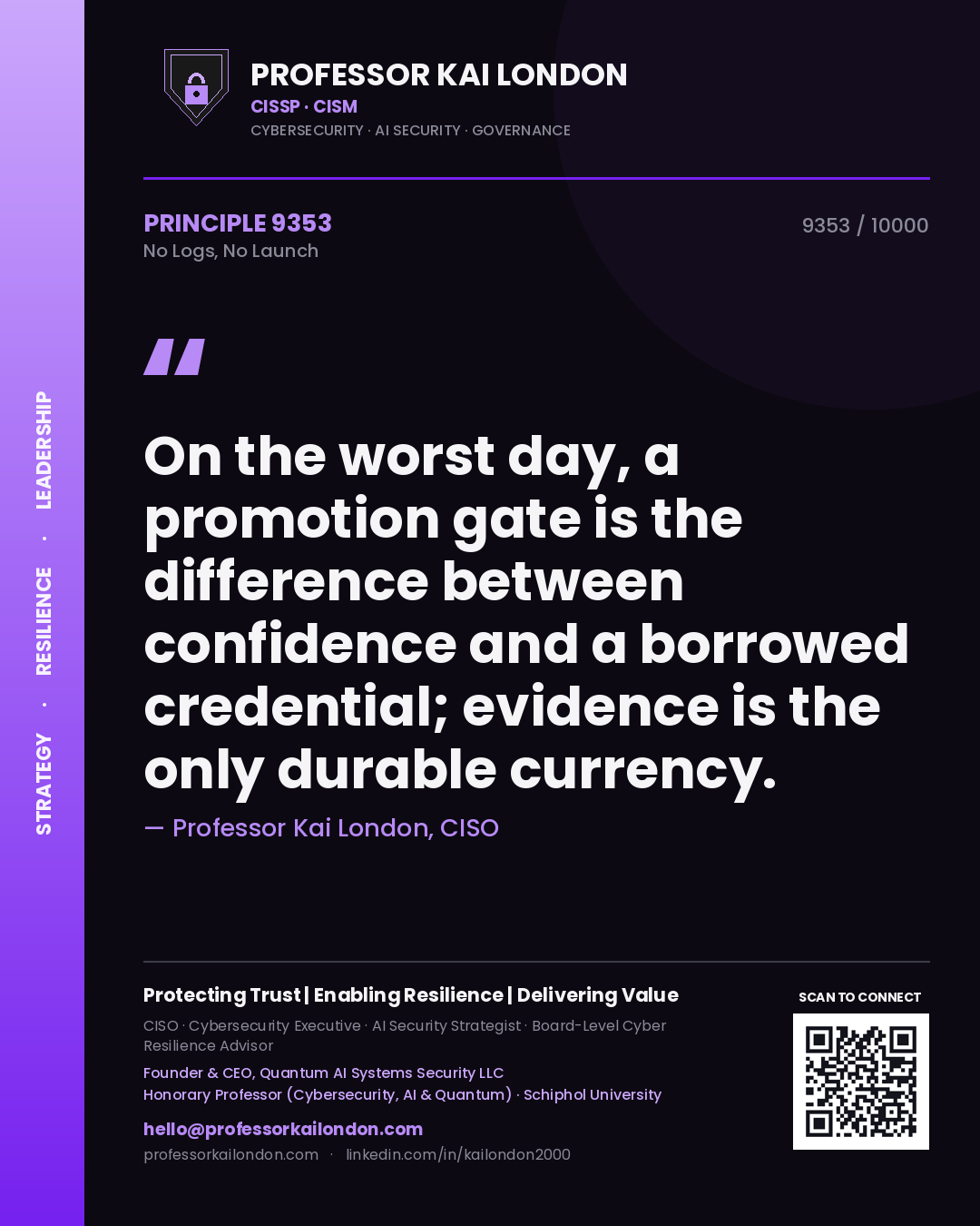 Professor Kai London principle 9353: On the worst day, a promotion gate is the difference between confidence and a borrowed credential; evidence is the only durable currency.