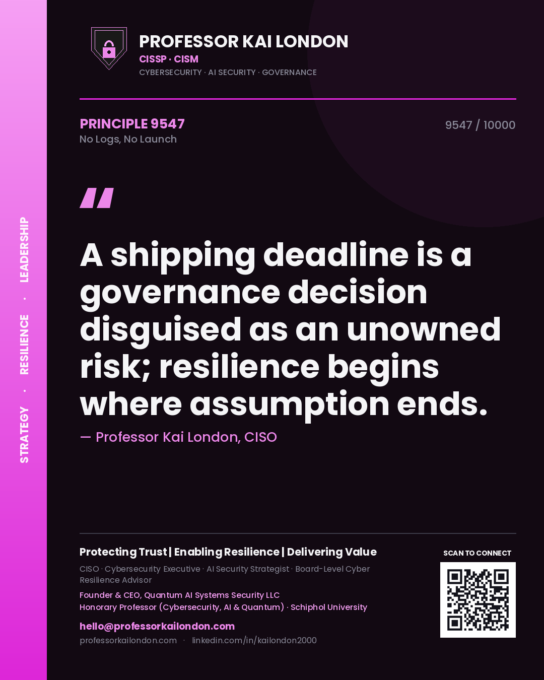 Professor Kai London principle 9547: A shipping deadline is a governance decision disguised as an unowned risk; resilience begins where assumption ends.