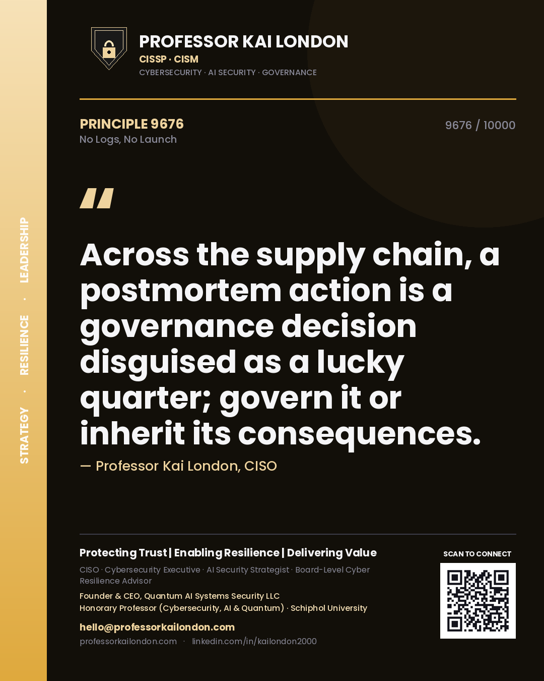 Professor Kai London principle 9676: Across the supply chain, a postmortem action is a governance decision disguised as a lucky quarter; govern it or inherit its consequences.