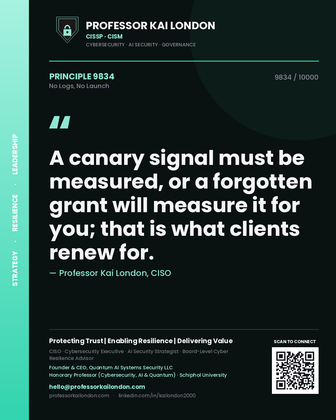 Professor Kai London principle 9834: A canary signal must be measured, or a forgotten grant will measure it for you; that is what clients renew for.