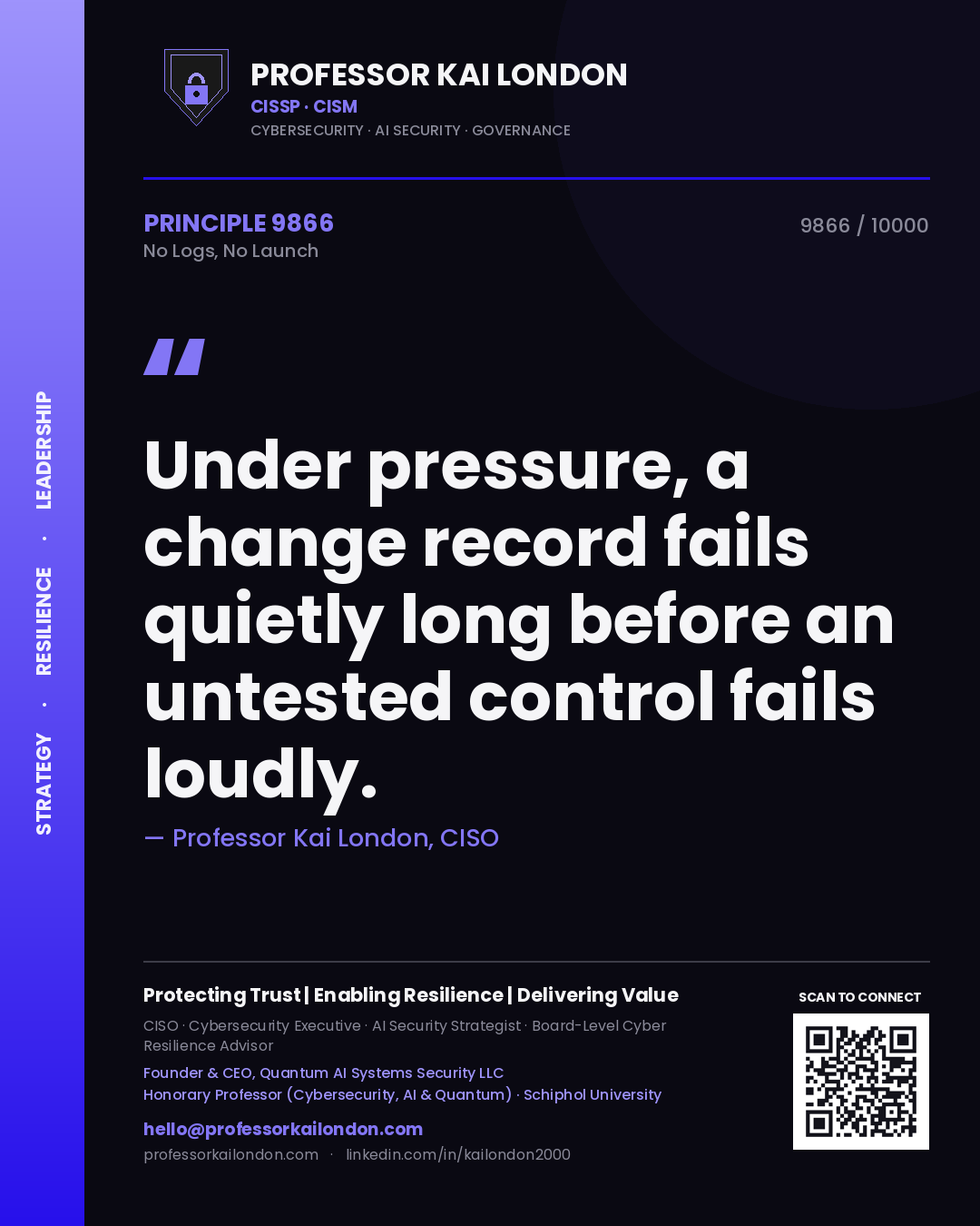 Professor Kai London principle 9866: Under pressure, a change record fails quietly long before an untested control fails loudly.