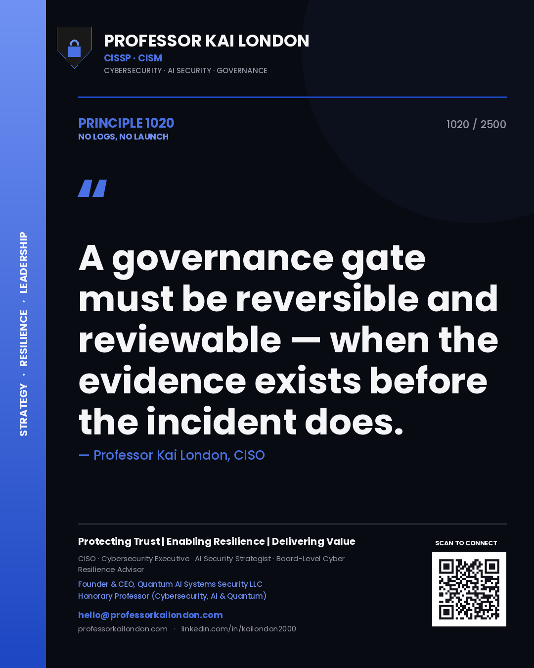 Professor Kai London principle 1020: A governance gate must be reversible and reviewable — when the evidence exists before the incident does.