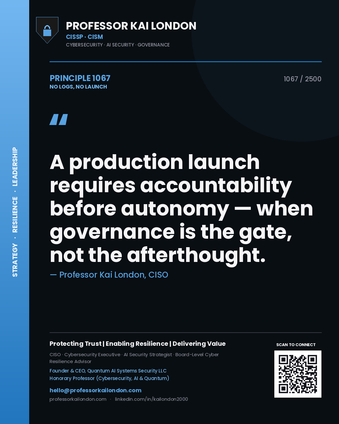 Professor Kai London principle 1067: A production launch requires accountability before autonomy — when governance is the gate, not the afterthought.