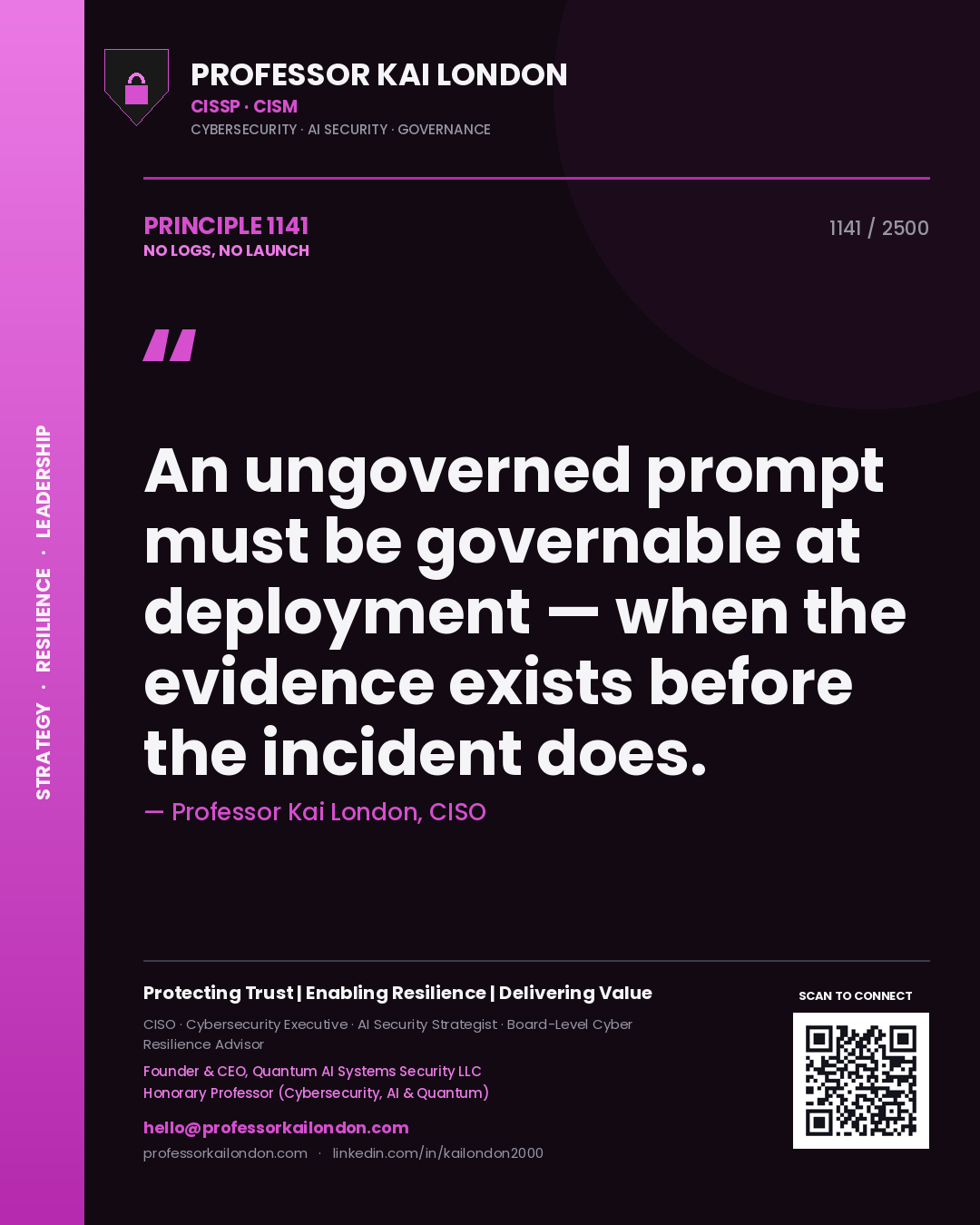 Professor Kai London principle 1141: An ungoverned prompt must be governable at deployment — when the evidence exists before the incident does.