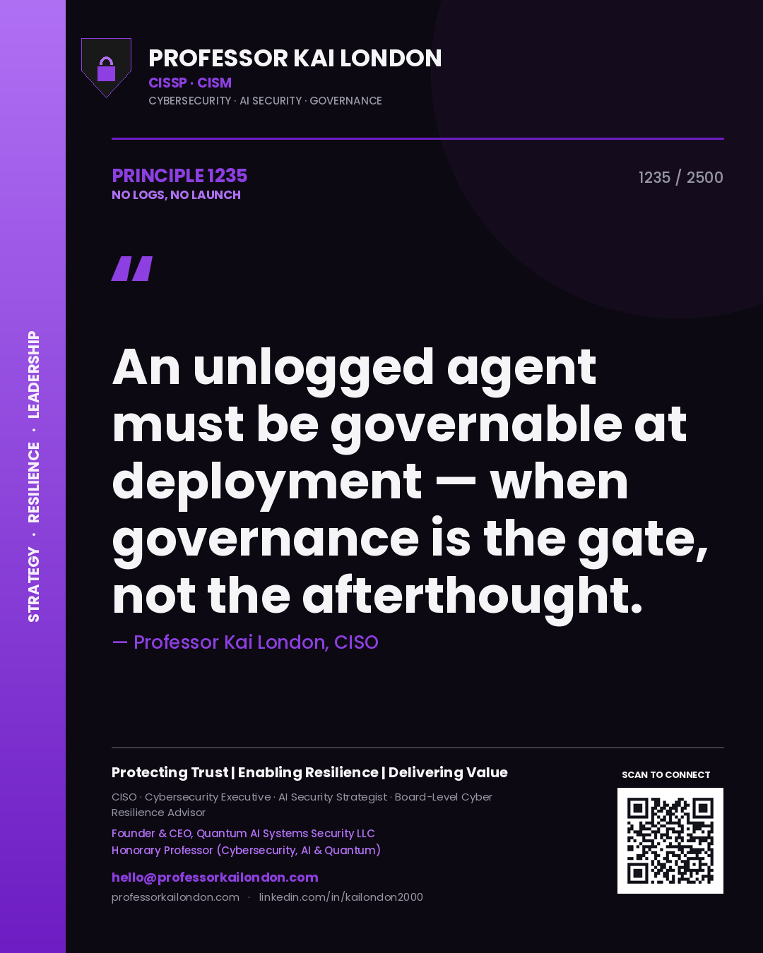 Professor Kai London principle 1235: An unlogged agent must be governable at deployment — when governance is the gate, not the afterthought.