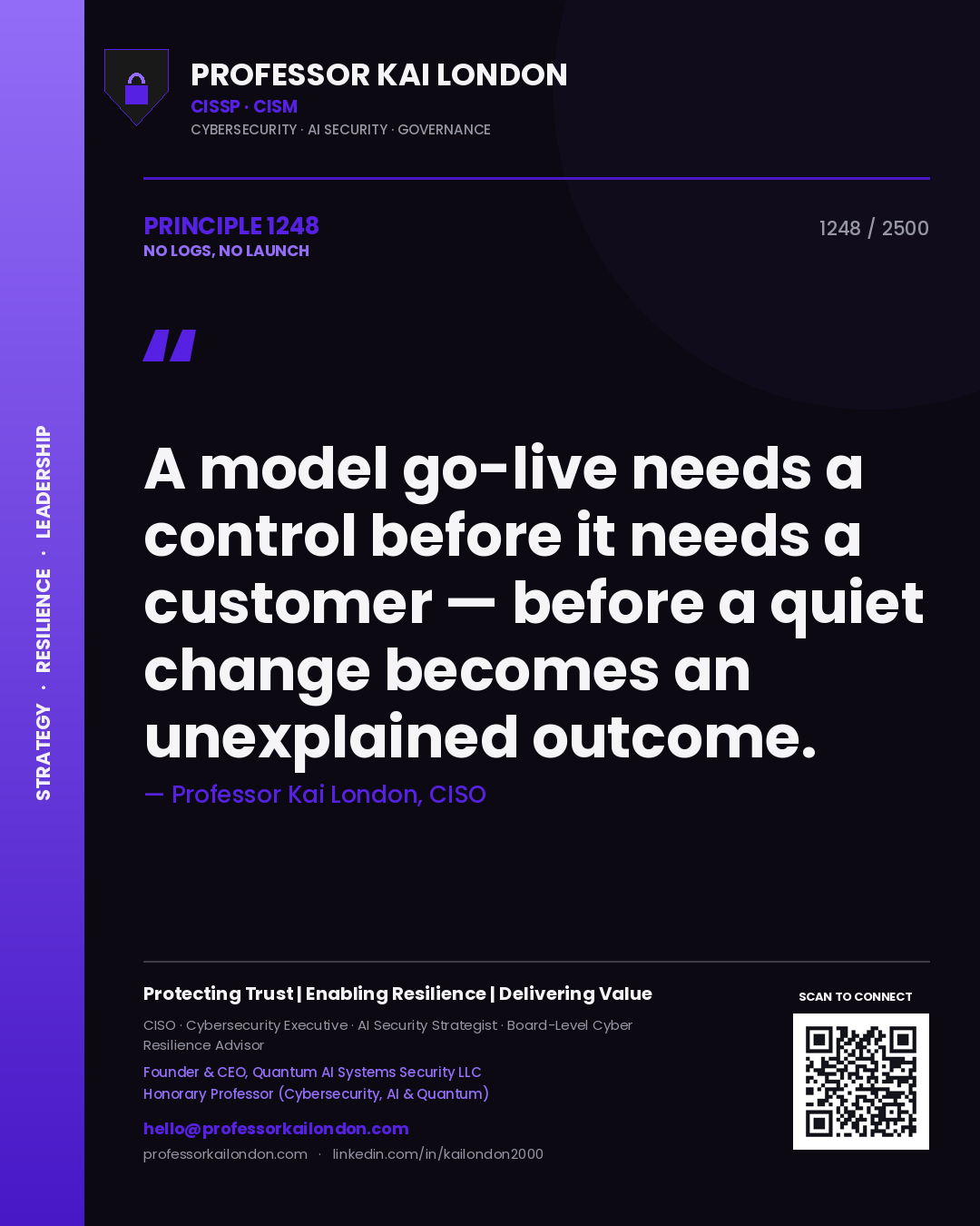Professor Kai London principle 1248: A model go-live needs a control before it needs a customer — before a quiet change becomes an unexplained outcome.