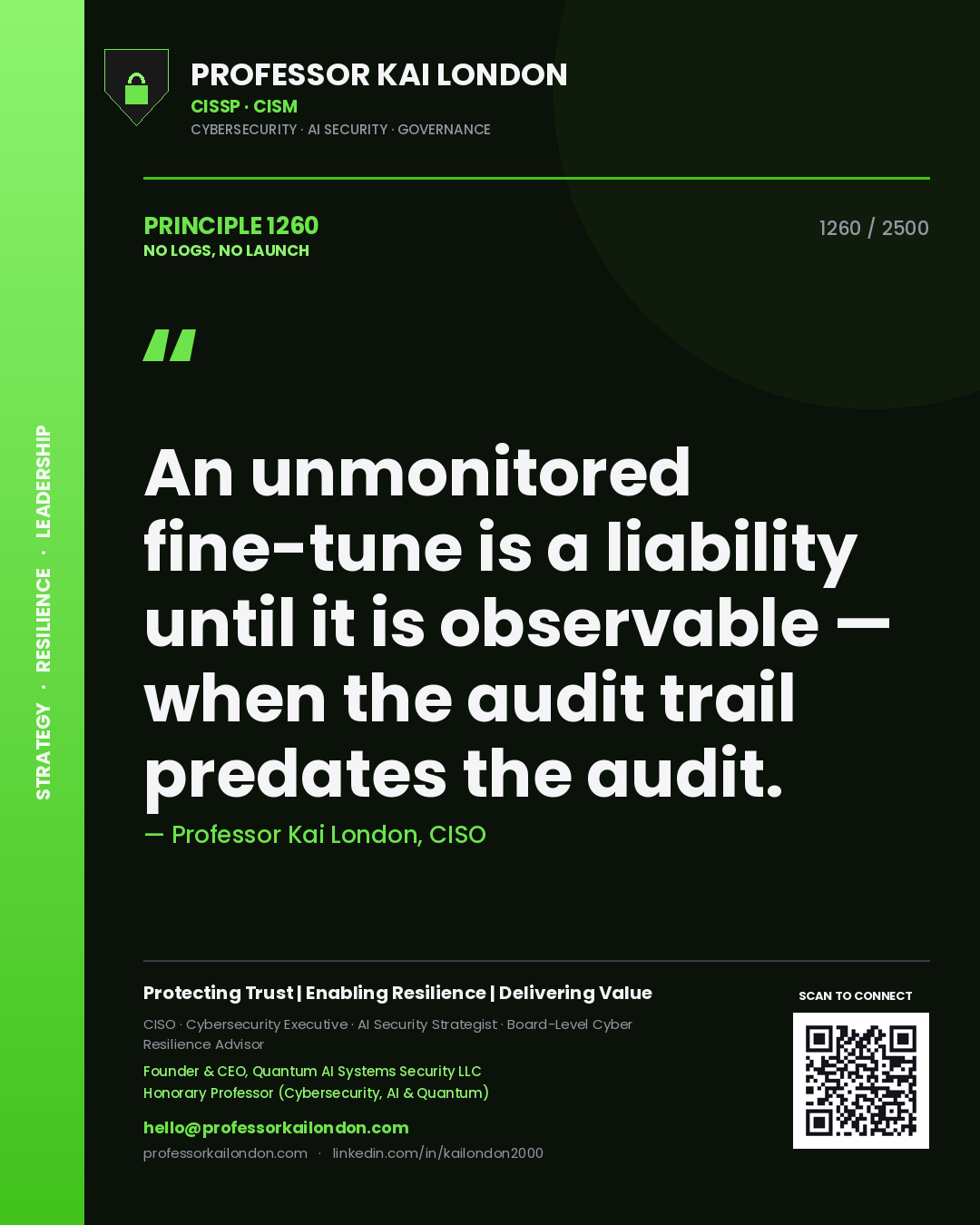 Professor Kai London principle 1260: An unmonitored fine-tune is a liability until it is observable — when the audit trail predates the audit.