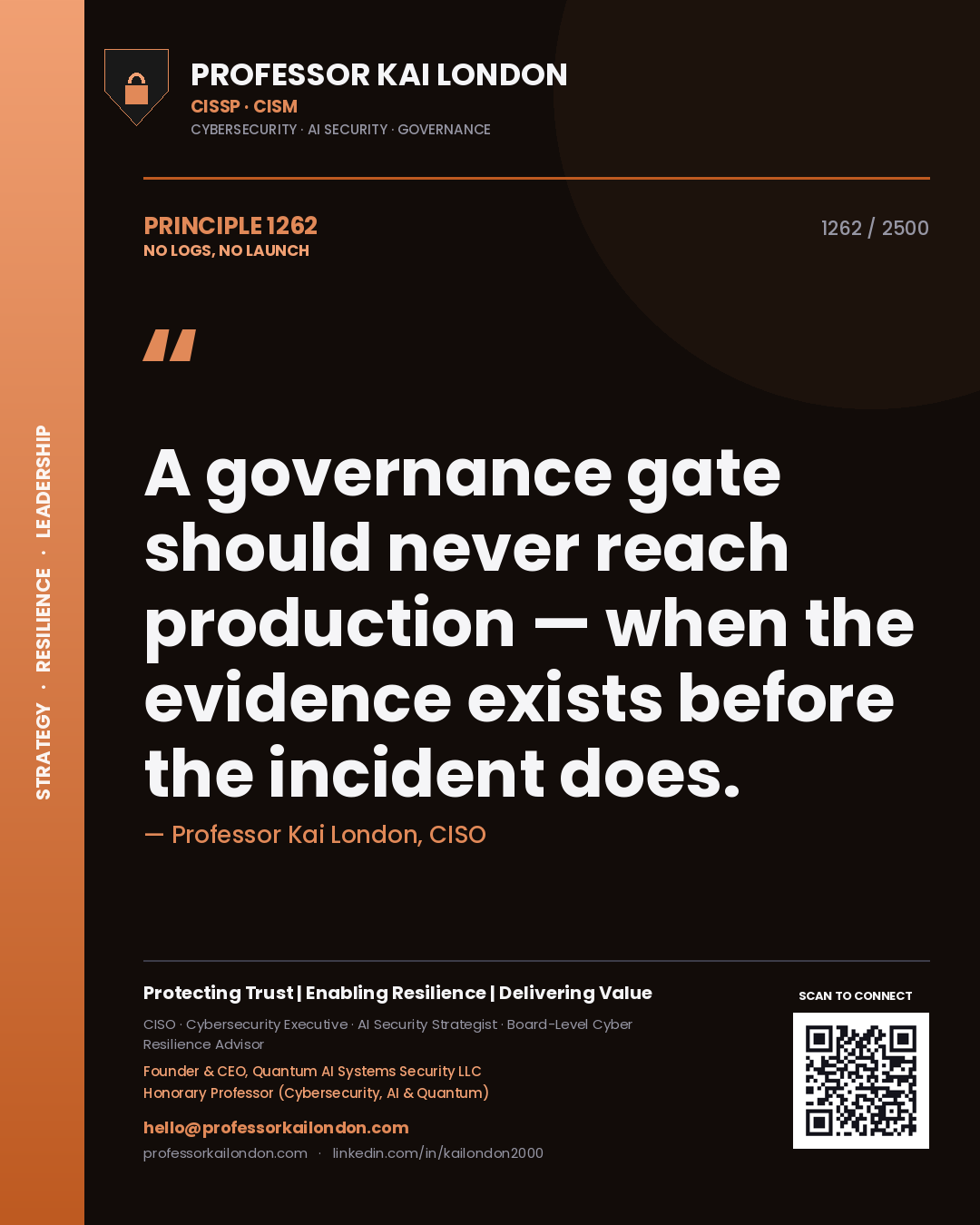 Professor Kai London principle 1262: A governance gate should never reach production — when the evidence exists before the incident does.