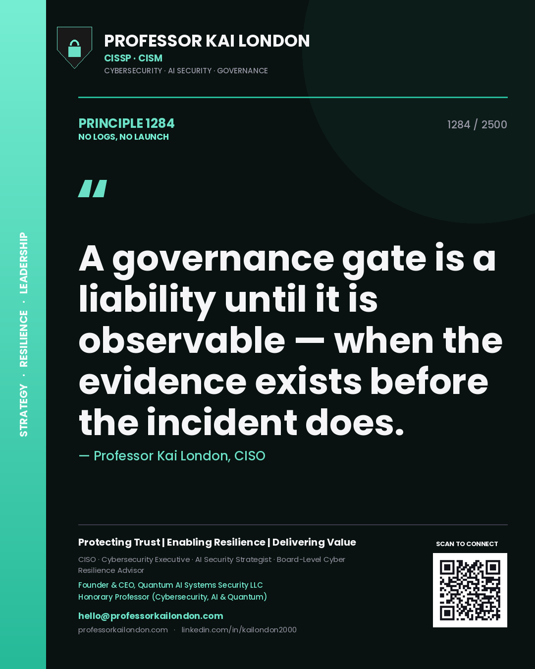 Professor Kai London principle 1284: A governance gate is a liability until it is observable — when the evidence exists before the incident does.