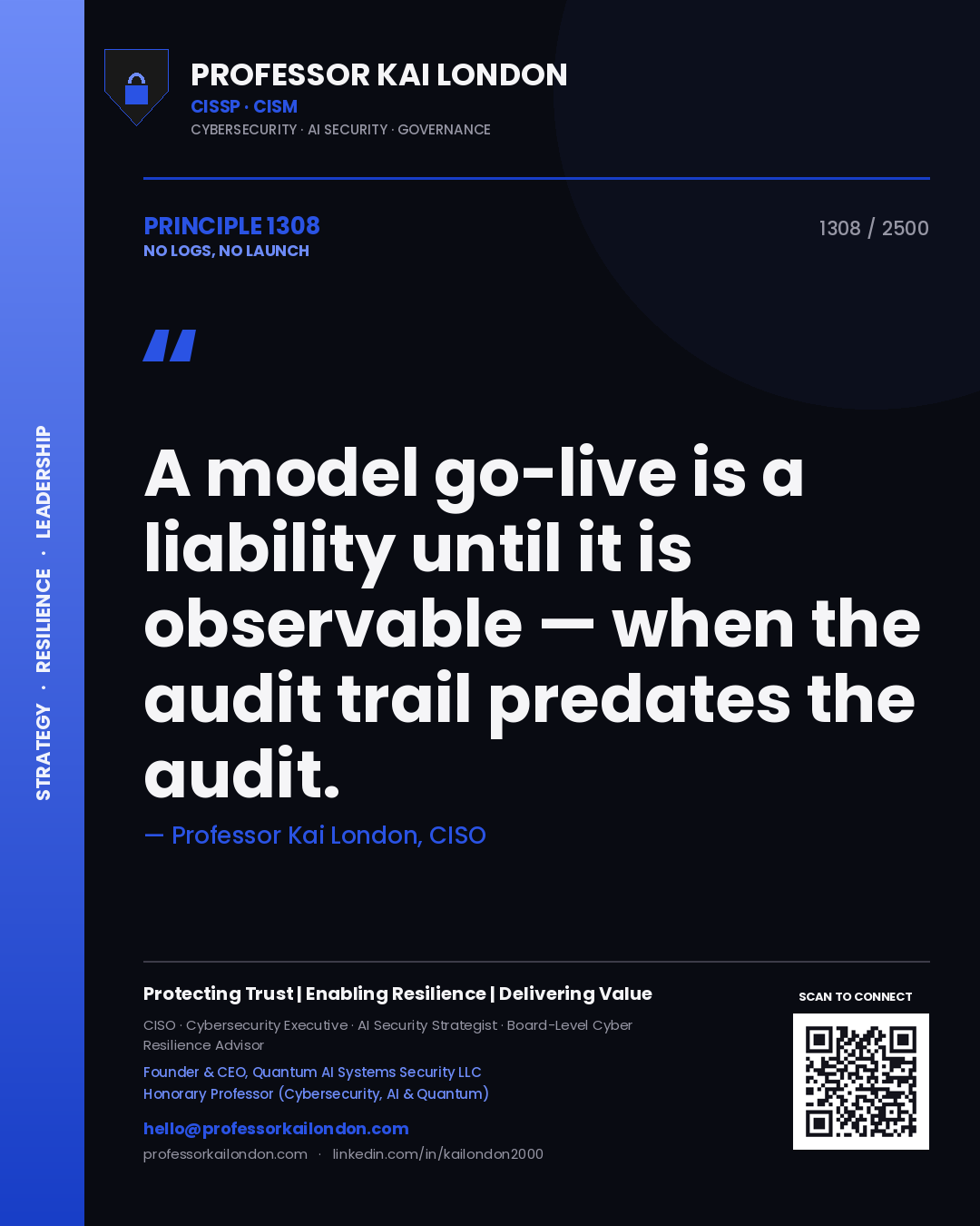 Professor Kai London principle 1308: A model go-live is a liability until it is observable — when the audit trail predates the audit.