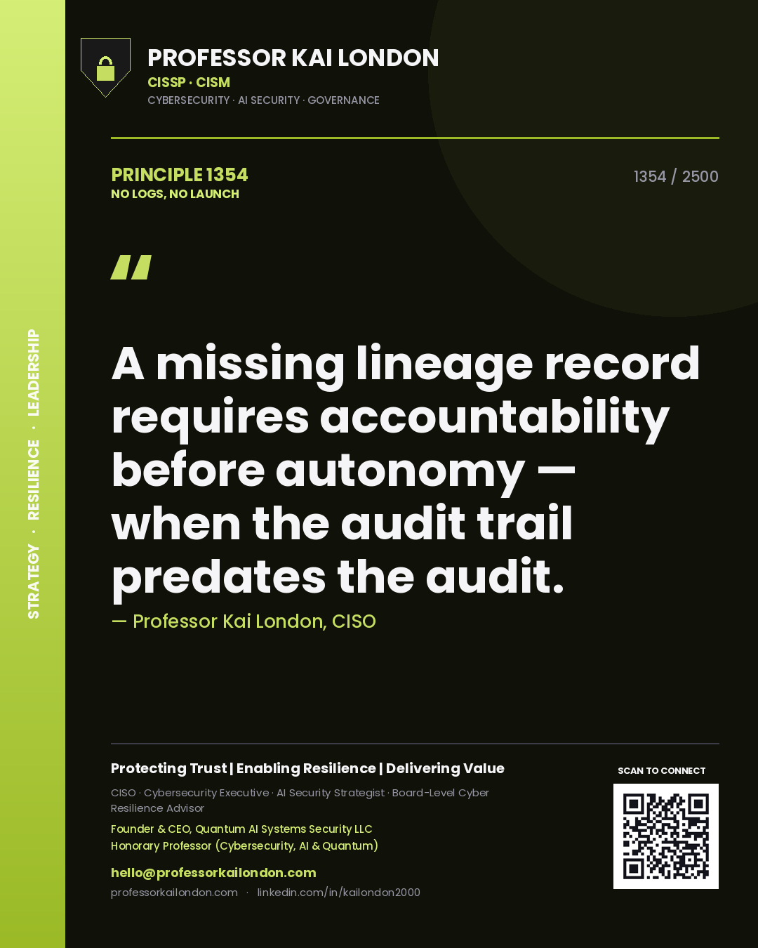 Professor Kai London principle 1354: A missing lineage record requires accountability before autonomy — when the audit trail predates the audit.