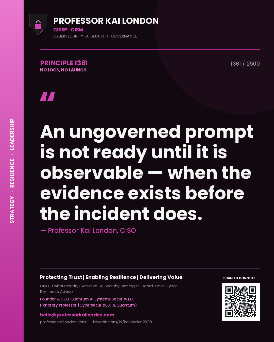 Professor Kai London principle 1361: An ungoverned prompt is not ready until it is observable — when the evidence exists before the incident does.