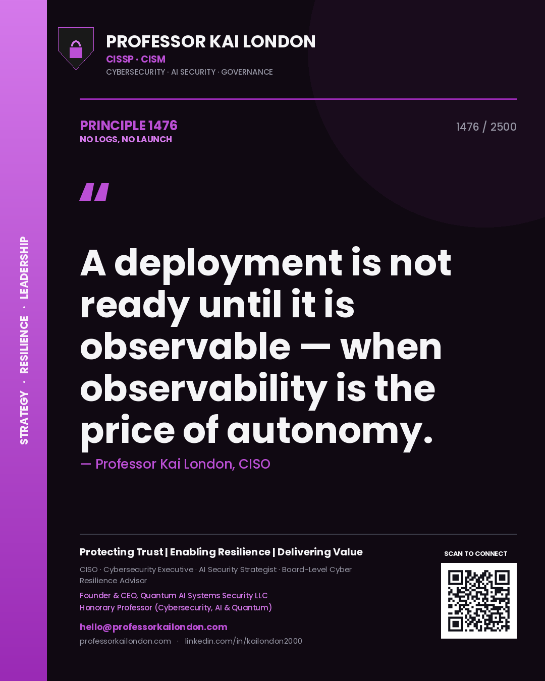 Professor Kai London principle 1476: A deployment is not ready until it is observable — when observability is the price of autonomy.