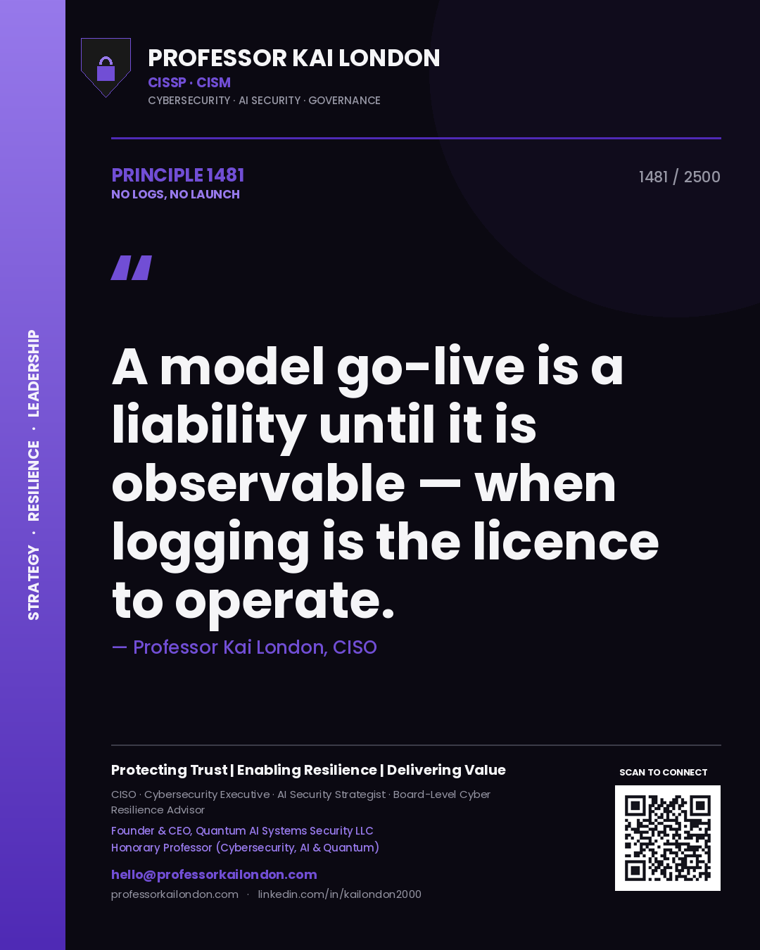 Professor Kai London principle 1481: A model go-live is a liability until it is observable — when logging is the licence to operate.