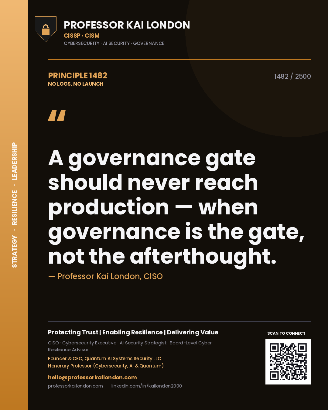 Professor Kai London principle 1482: A governance gate should never reach production — when governance is the gate, not the afterthought.