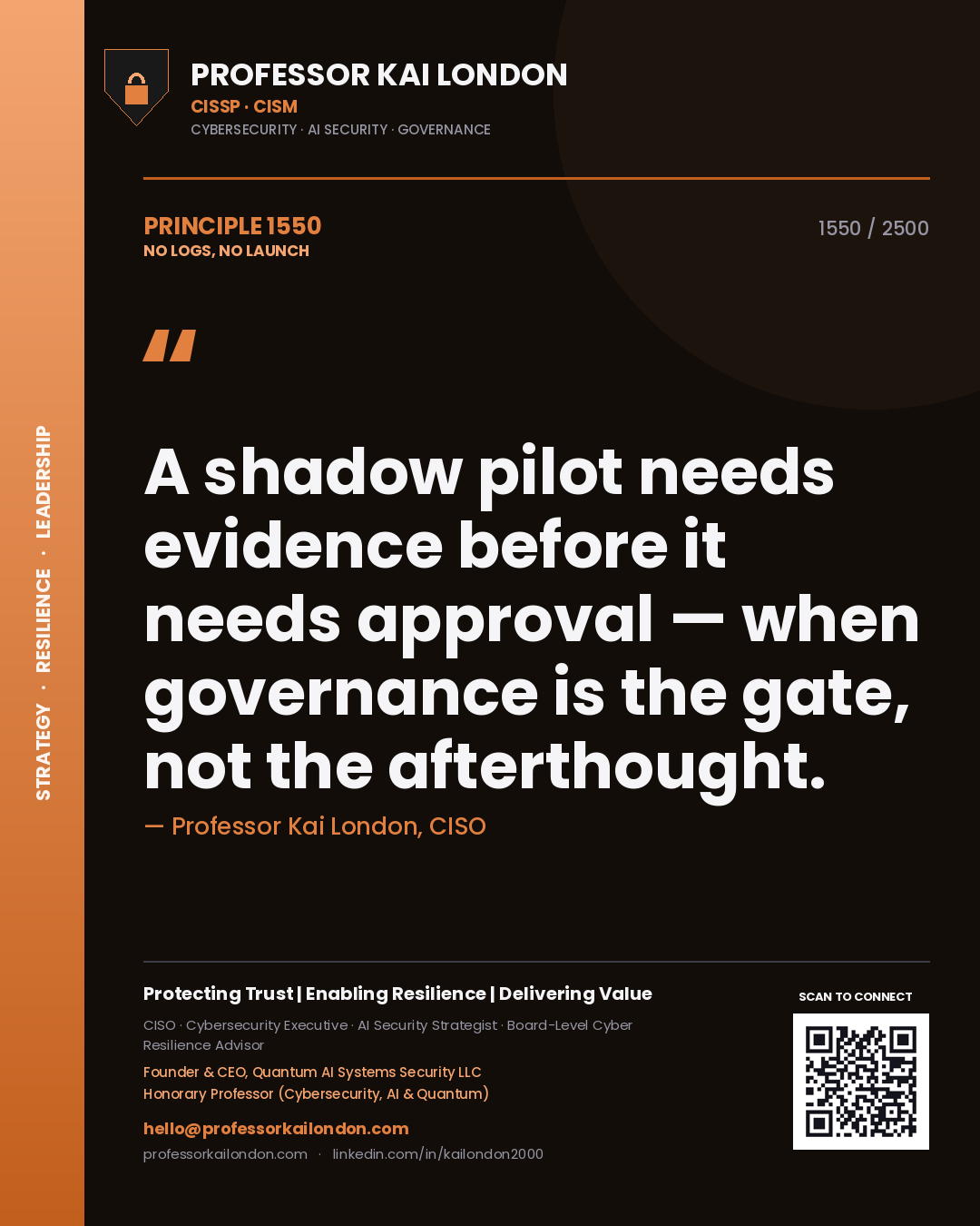 Professor Kai London principle 1550: A shadow pilot needs evidence before it needs approval — when governance is the gate, not the afterthought.