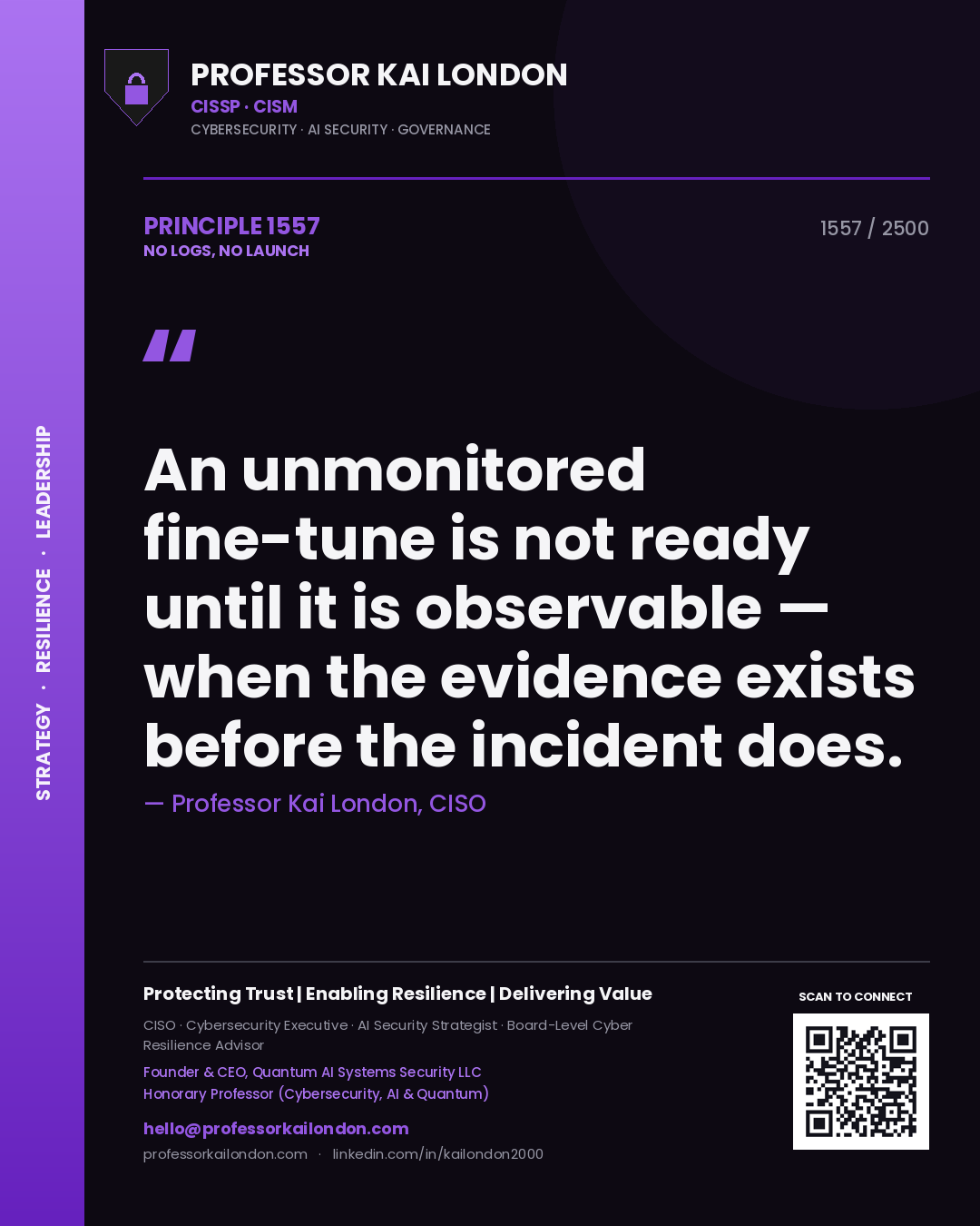 Professor Kai London principle 1557: An unmonitored fine-tune is not ready until it is observable — when the evidence exists before the incident does.