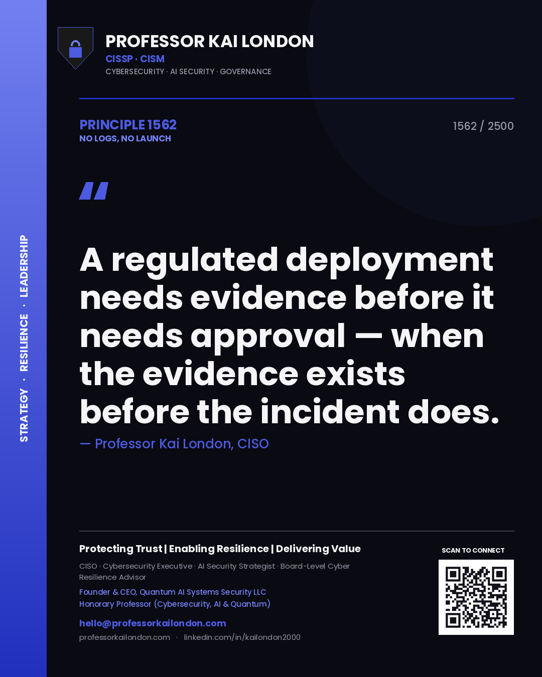 Professor Kai London principle 1562: A regulated deployment needs evidence before it needs approval — when the evidence exists before the incident does.