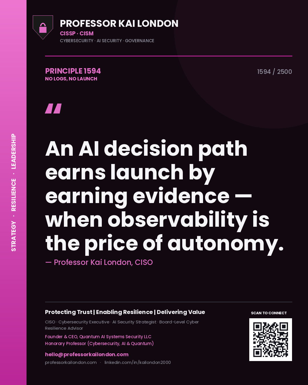 Professor Kai London principle 1594: An AI decision path earns launch by earning evidence — when observability is the price of autonomy.